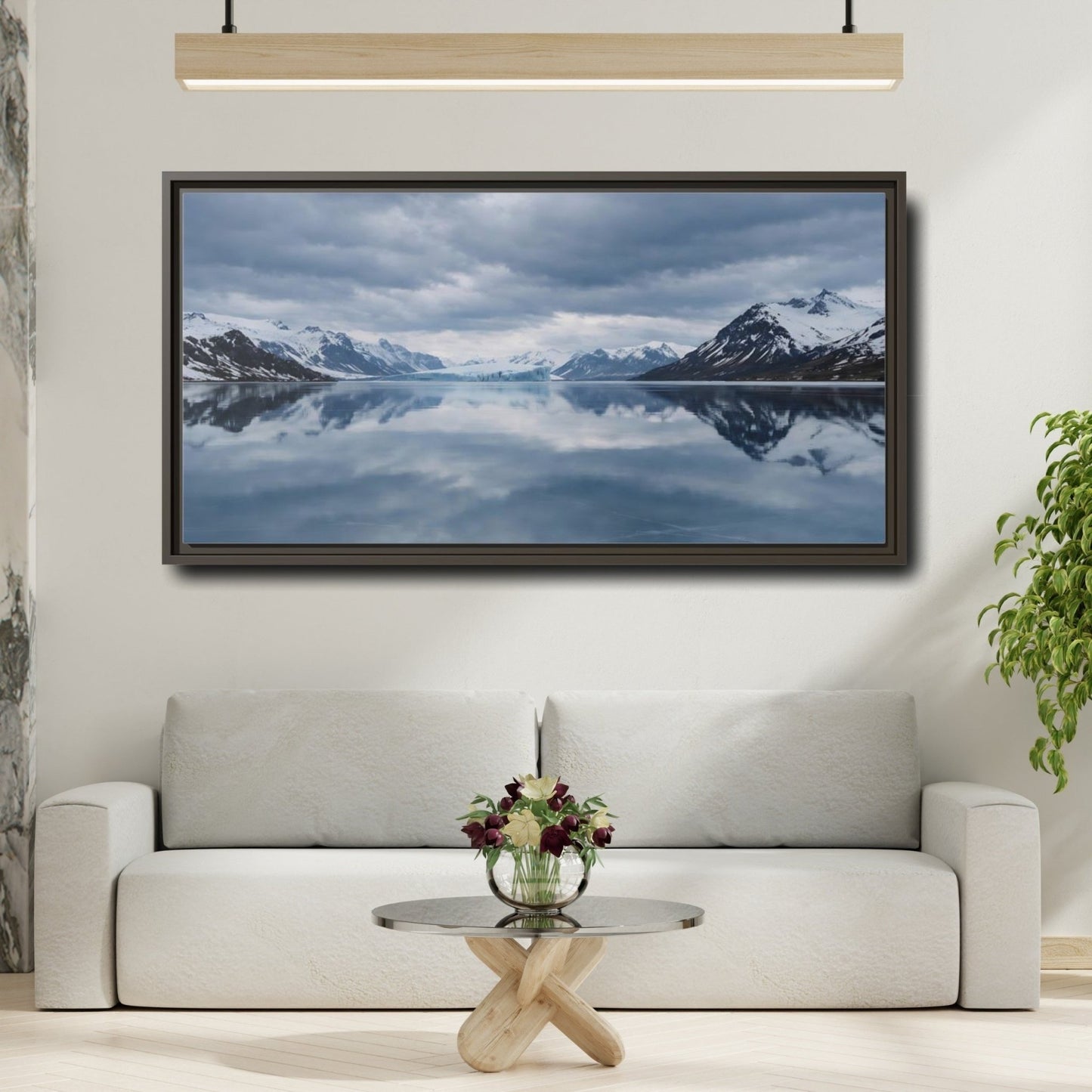 Landscape Nature Glacial Lake Blue And - Framed Canvas Wall Art Print - YesArtYes