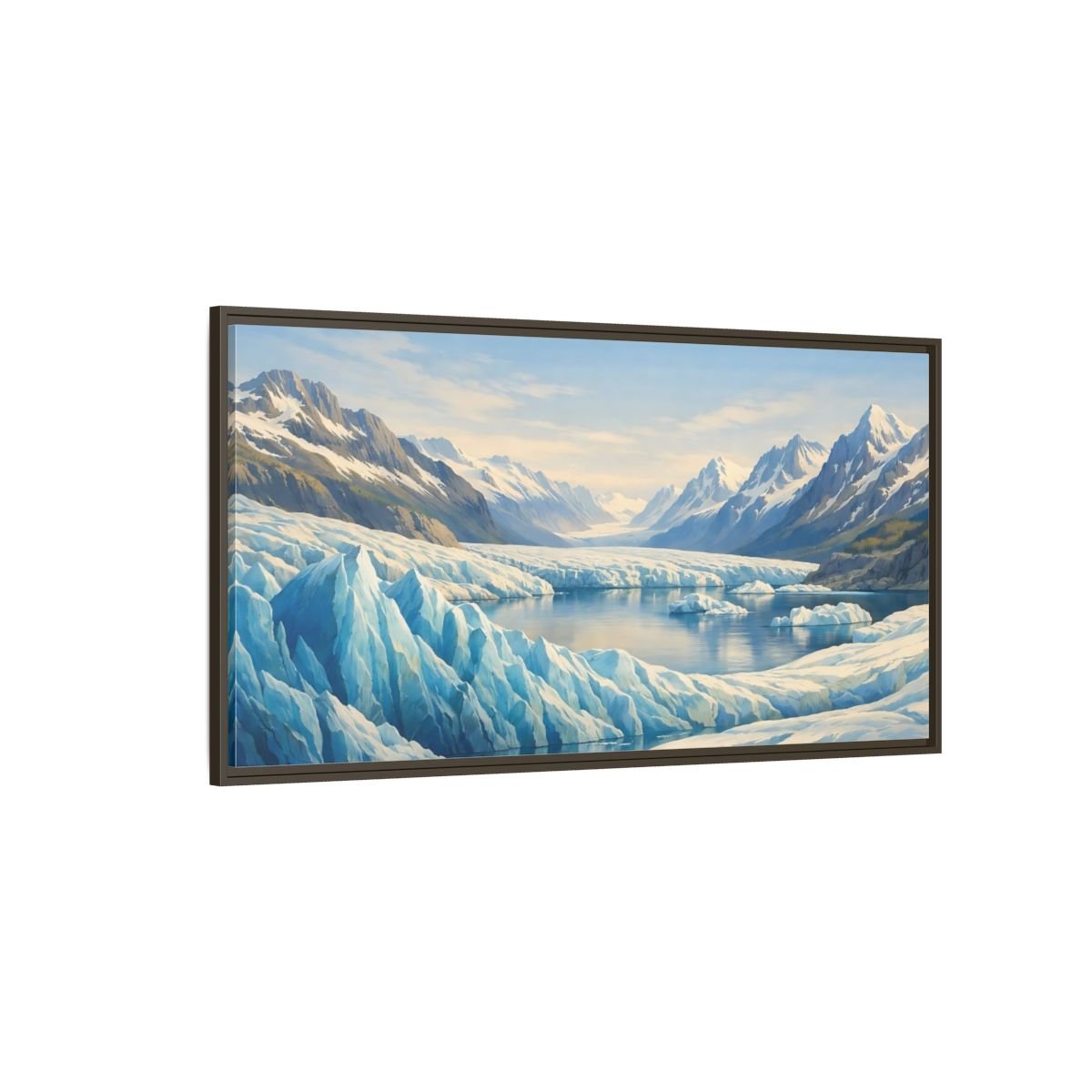 Landscape Nature Glacier Blue And White - Framed Canvas Wall Art Print - YesArtYes