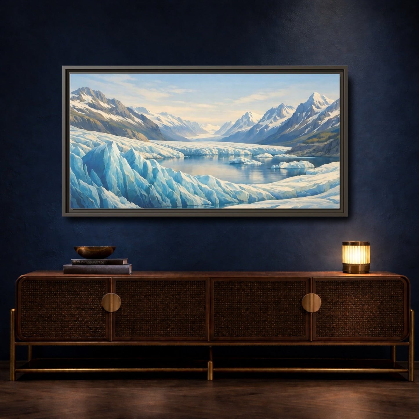Landscape Nature Glacier Blue And White - Framed Canvas Wall Art Print - YesArtYes