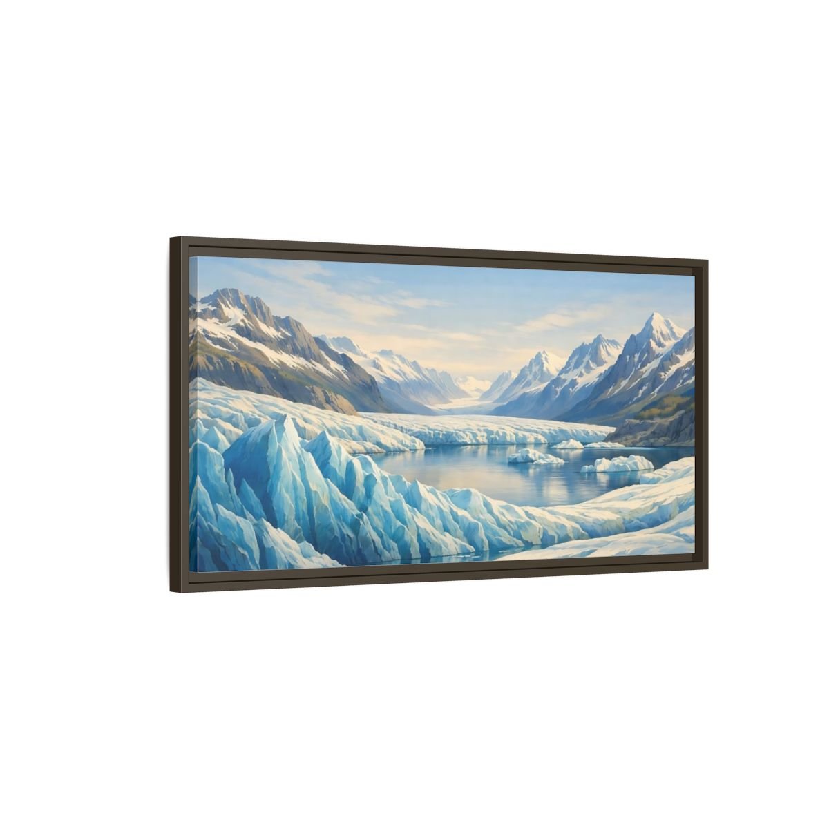 Landscape Nature Glacier Blue And White - Framed Canvas Wall Art Print - YesArtYes