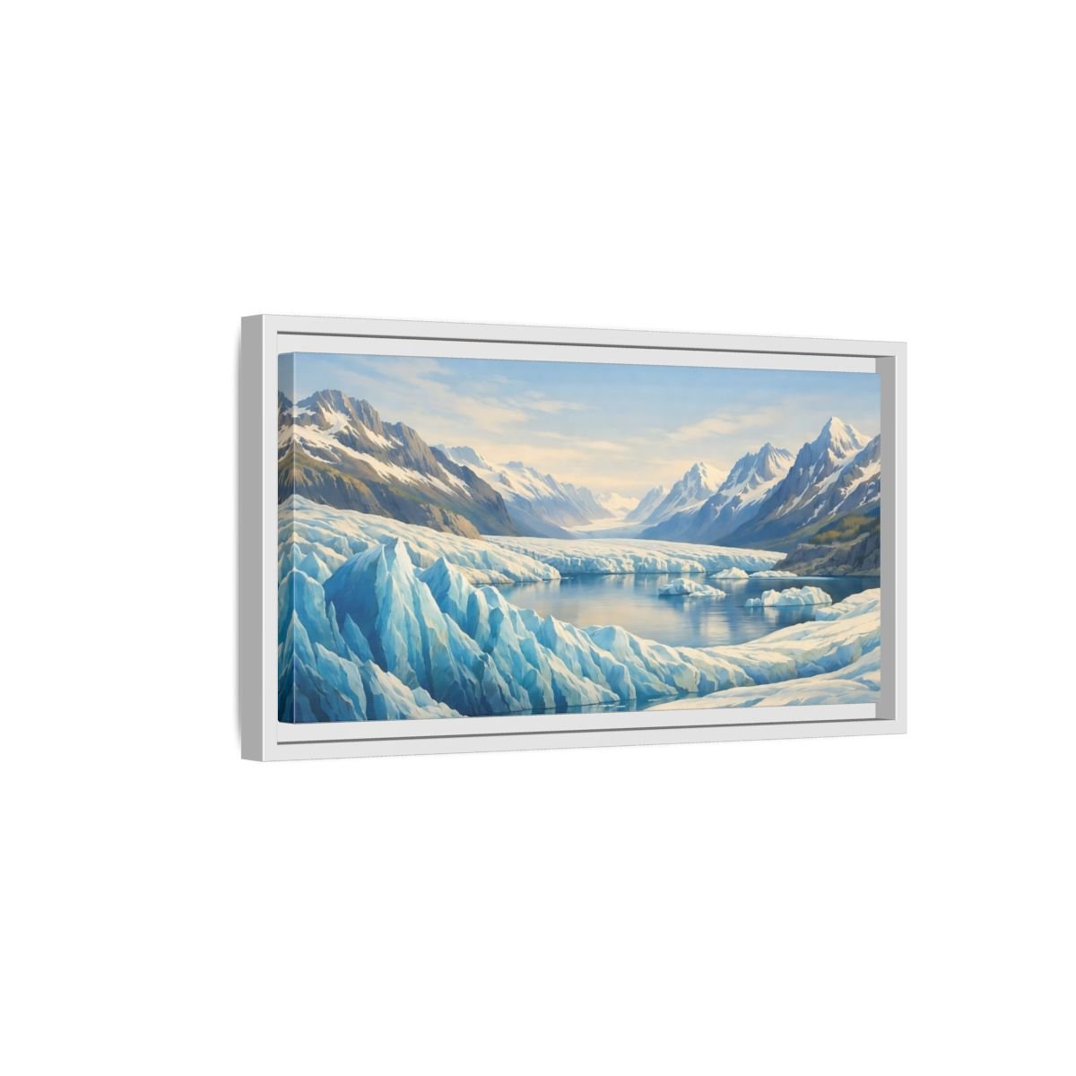 Landscape Nature Glacier Blue And White - Framed Canvas Wall Art Print - YesArtYes