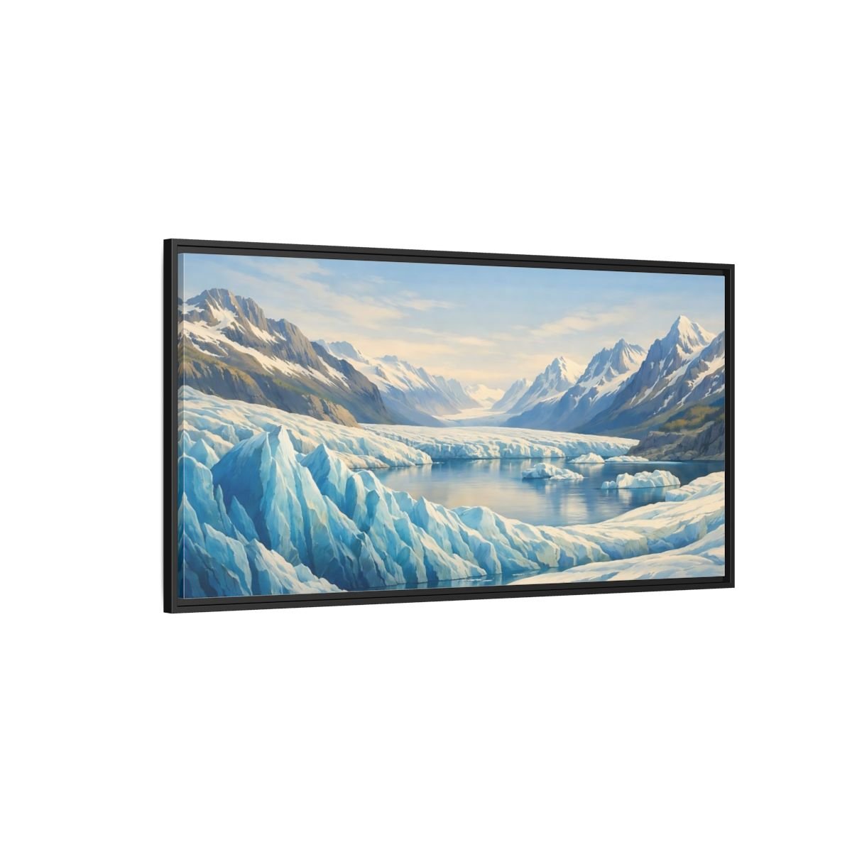 Landscape Nature Glacier Blue And White - Framed Canvas Wall Art Print - YesArtYes