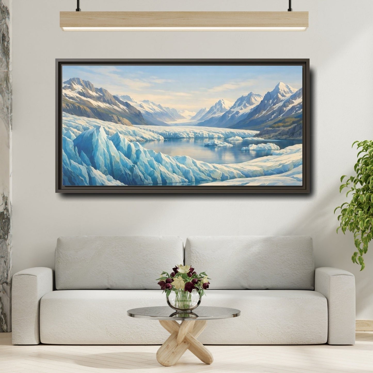 Landscape Nature Glacier Blue And White - Framed Canvas Wall Art Print - YesArtYes