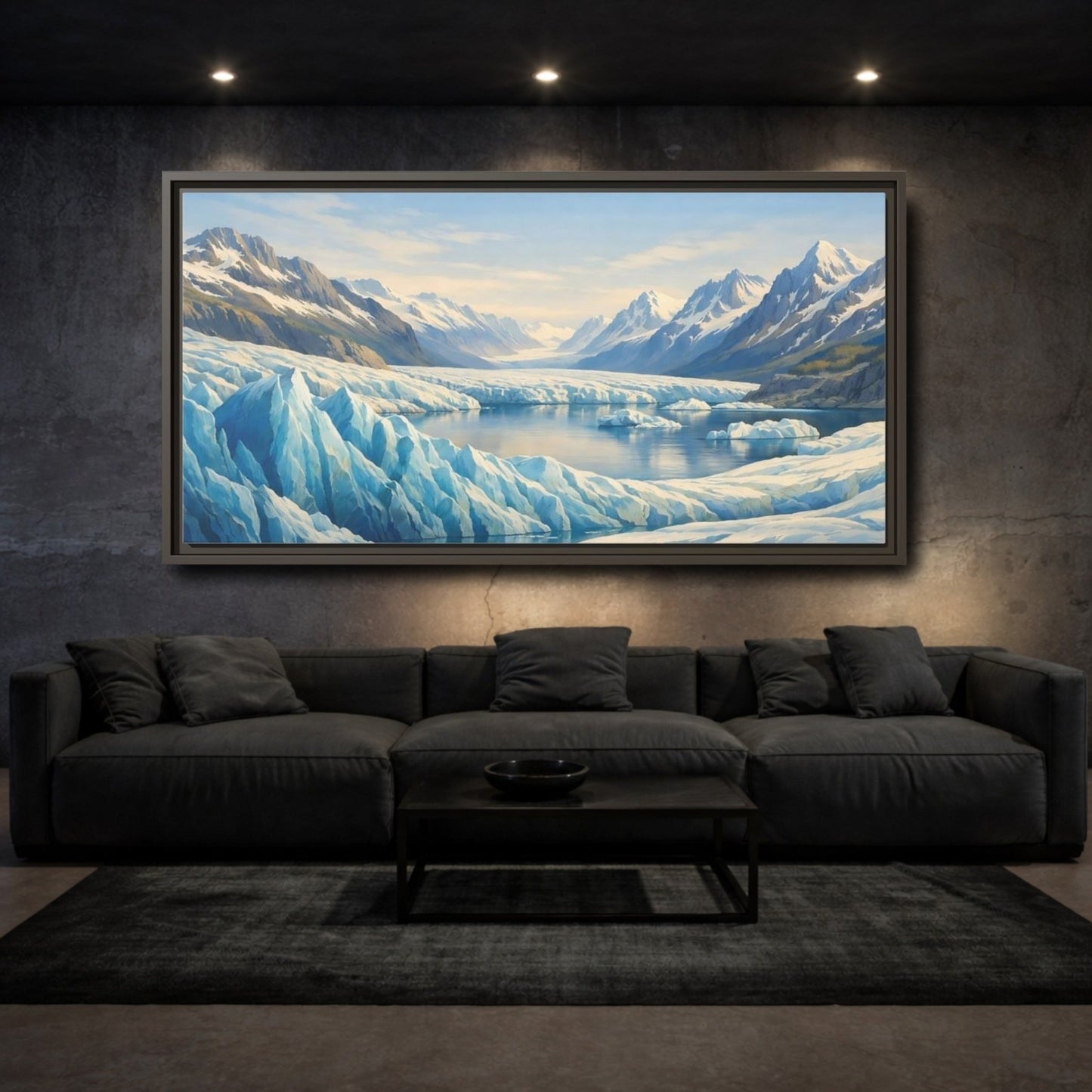 Landscape Nature Glacier Blue And White - Framed Canvas Wall Art Print - YesArtYes