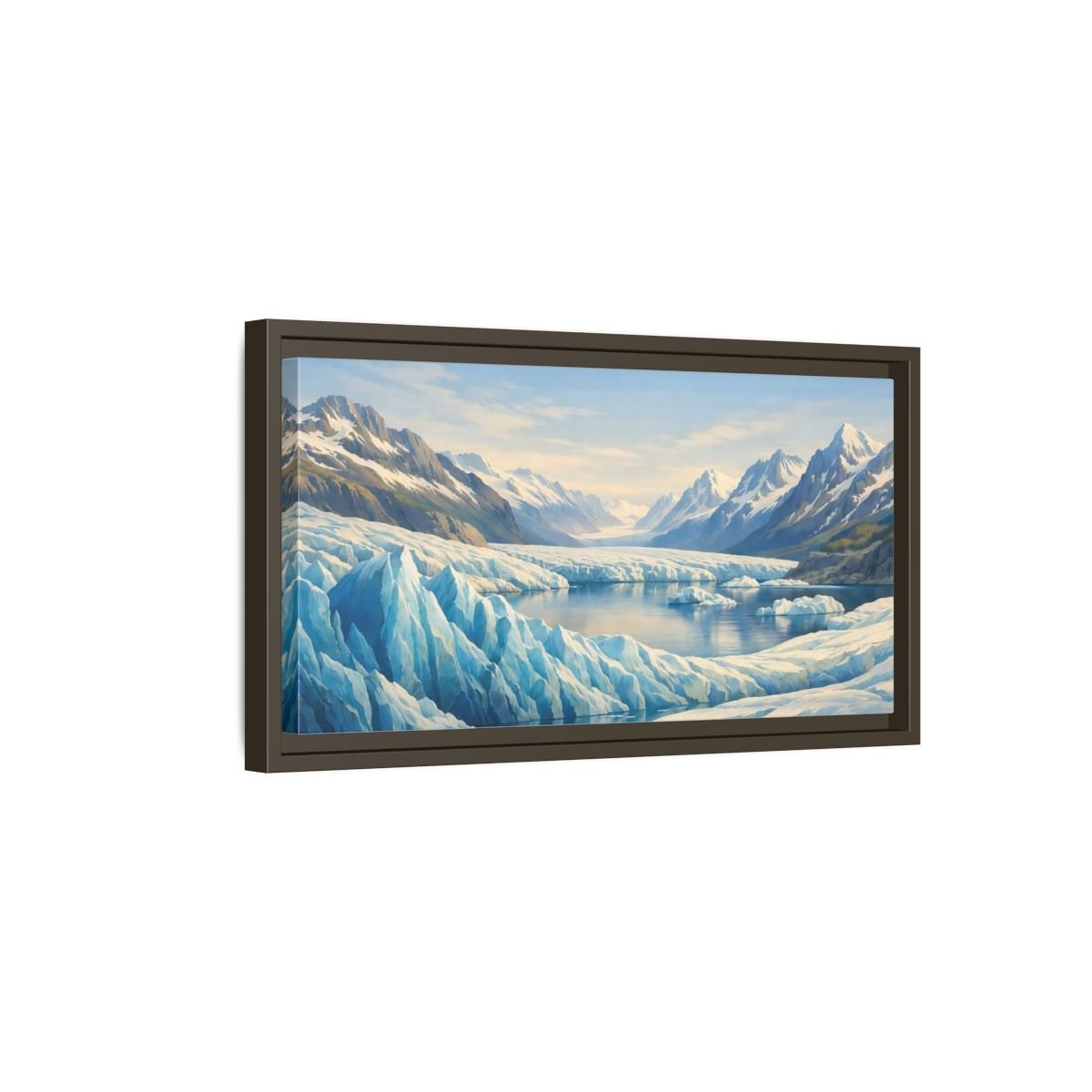 Landscape Nature Glacier Blue And White - Framed Canvas Wall Art Print - YesArtYes