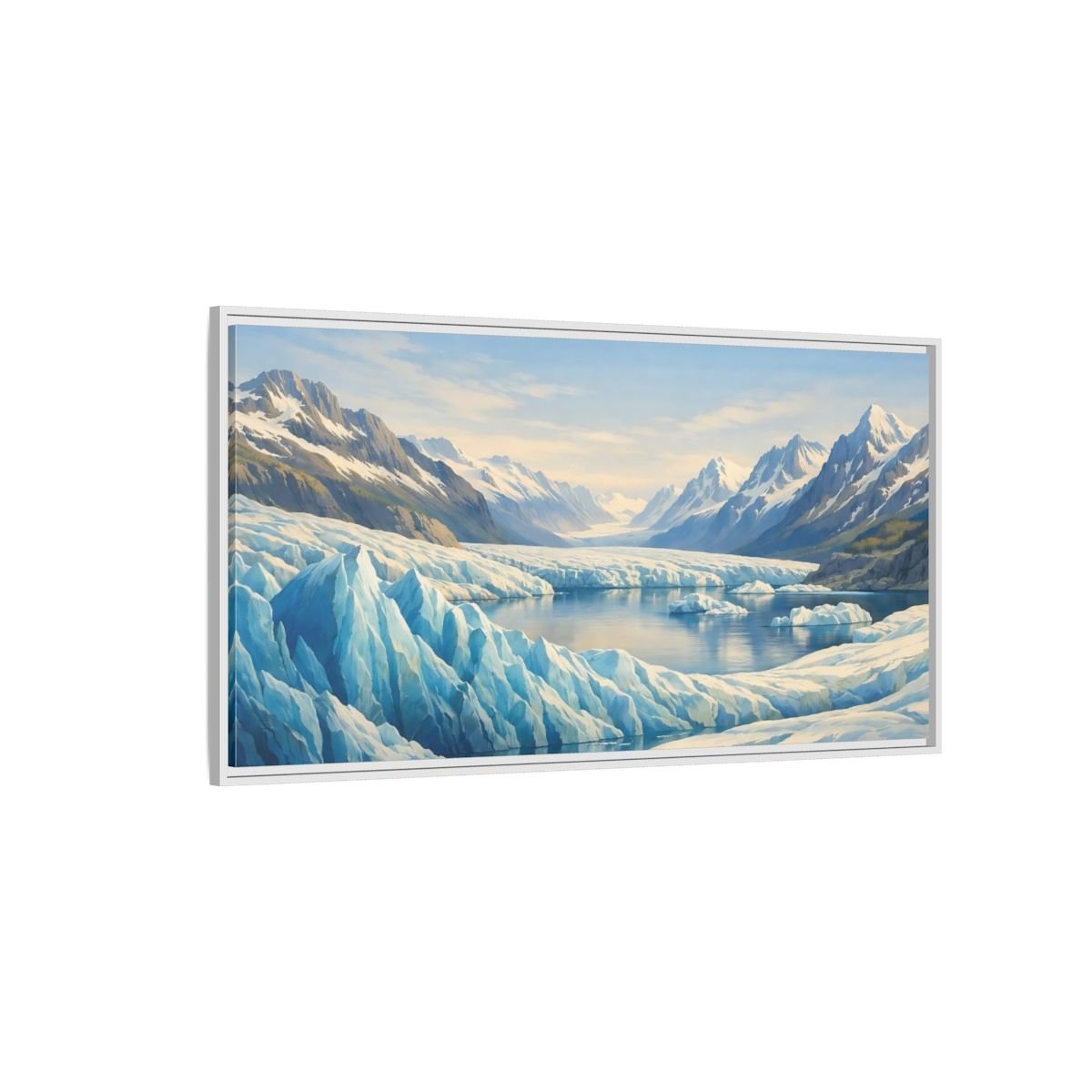 Landscape Nature Glacier Blue And White - Framed Canvas Wall Art Print - YesArtYes