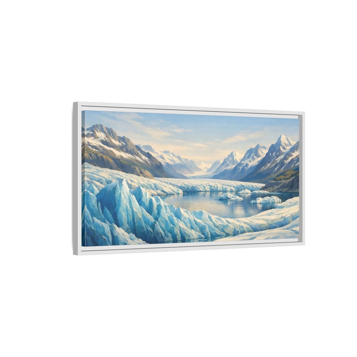 Landscape Nature Glacier Blue And White - Framed Canvas Wall Art Print - YesArtYes