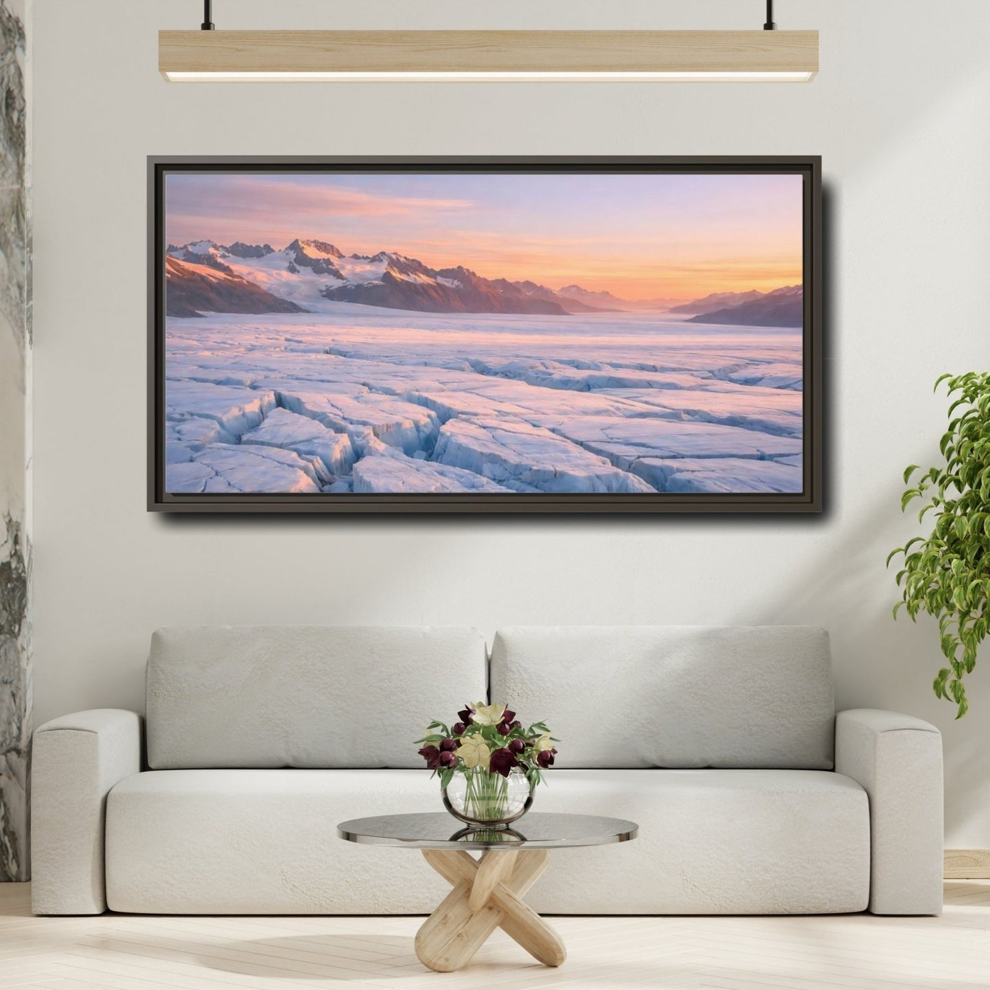 Landscape Nature Glacier Blue Orange - Framed Canvas Wall Art Print - YesArtYes