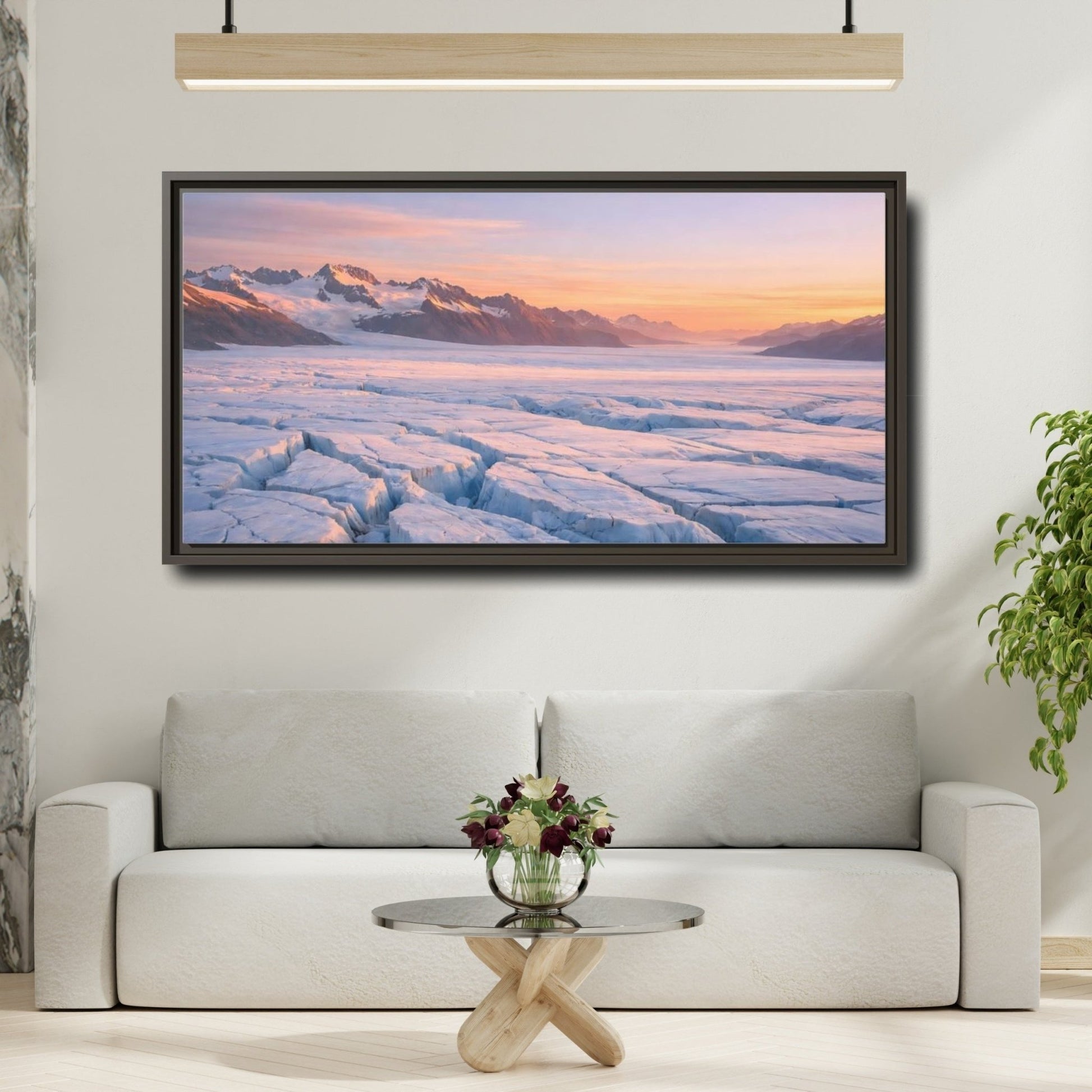 Landscape Nature Glacier Blue Orange - Framed Canvas Wall Art Print - YesArtYes