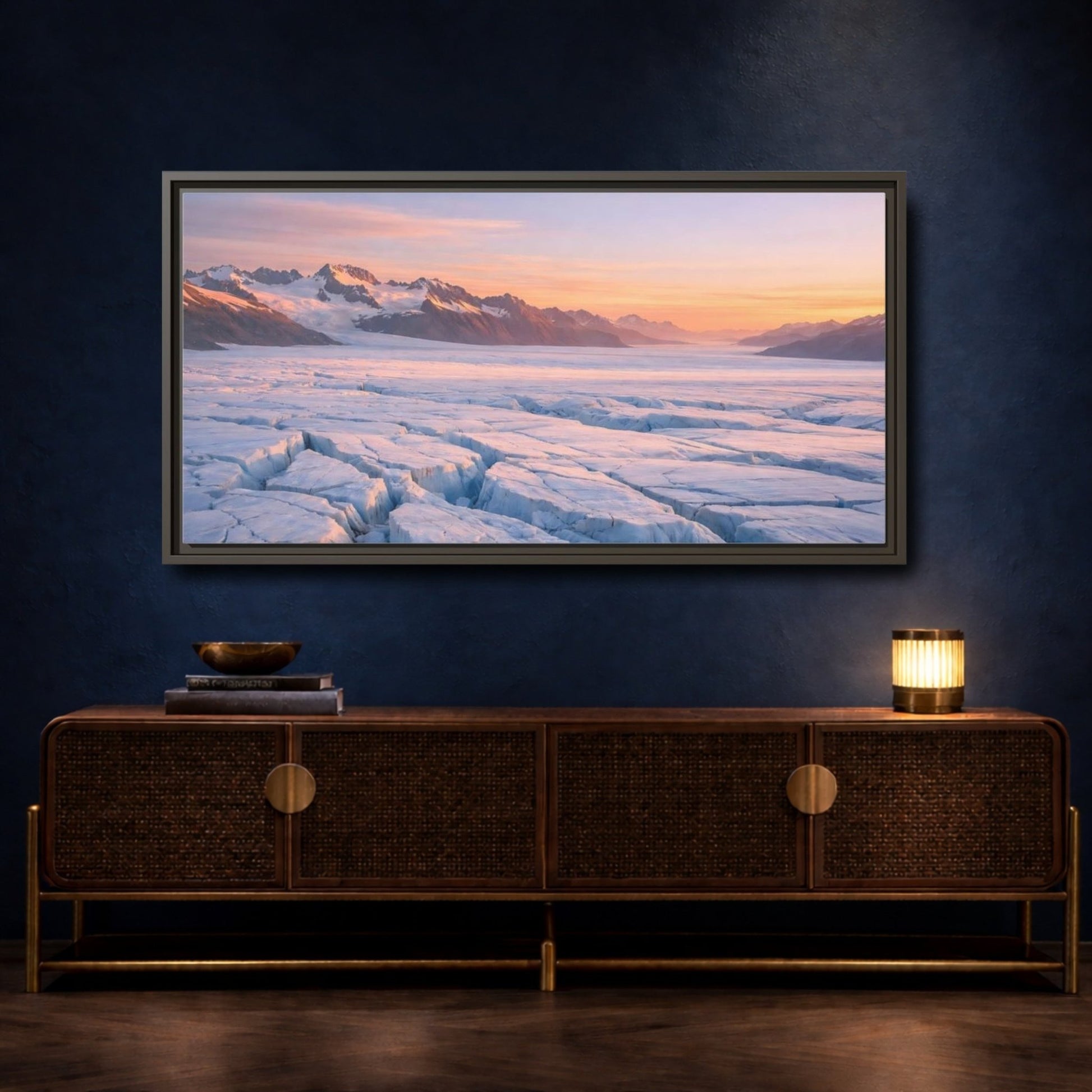 Landscape Nature Glacier Blue Orange - Framed Canvas Wall Art Print - YesArtYes