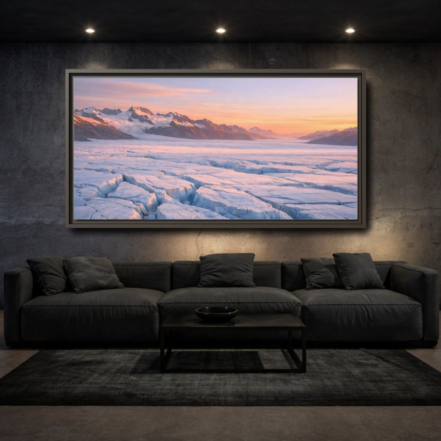Landscape Nature Glacier Blue Orange - Framed Canvas Wall Art Print - YesArtYes