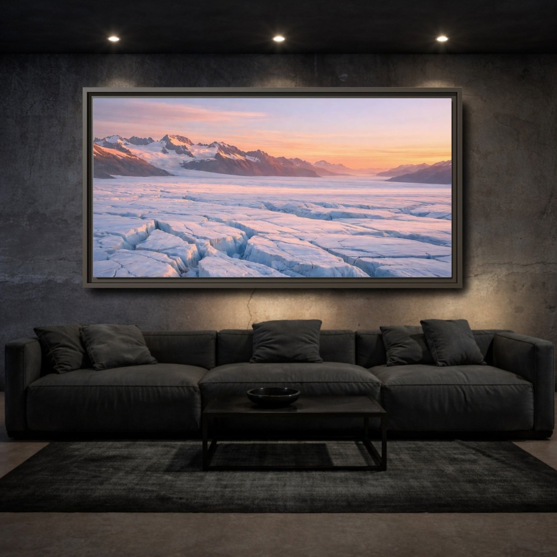 Landscape Nature Glacier Blue Orange - Framed Canvas Wall Art Print - YesArtYes