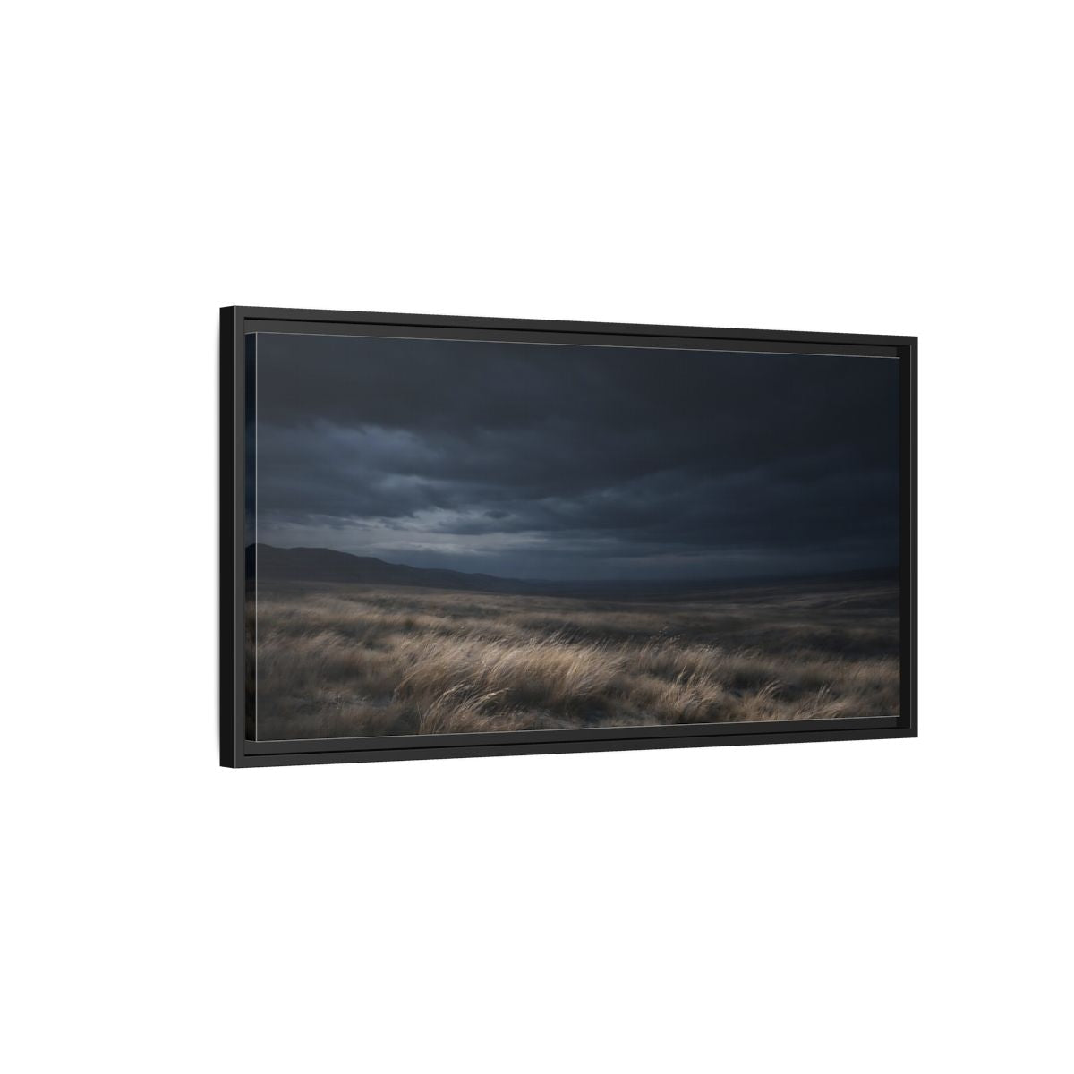 Landscape Nature Grassy Field Dark Blue - Framed Canvas Wall Art Print - YesArtYes