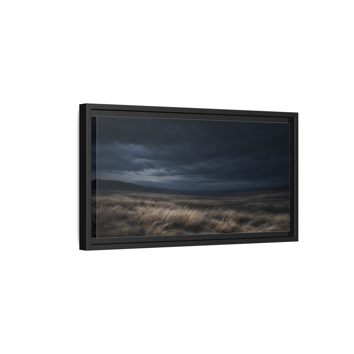 Landscape Nature Grassy Field Dark Blue - Framed Canvas Wall Art Print - YesArtYes