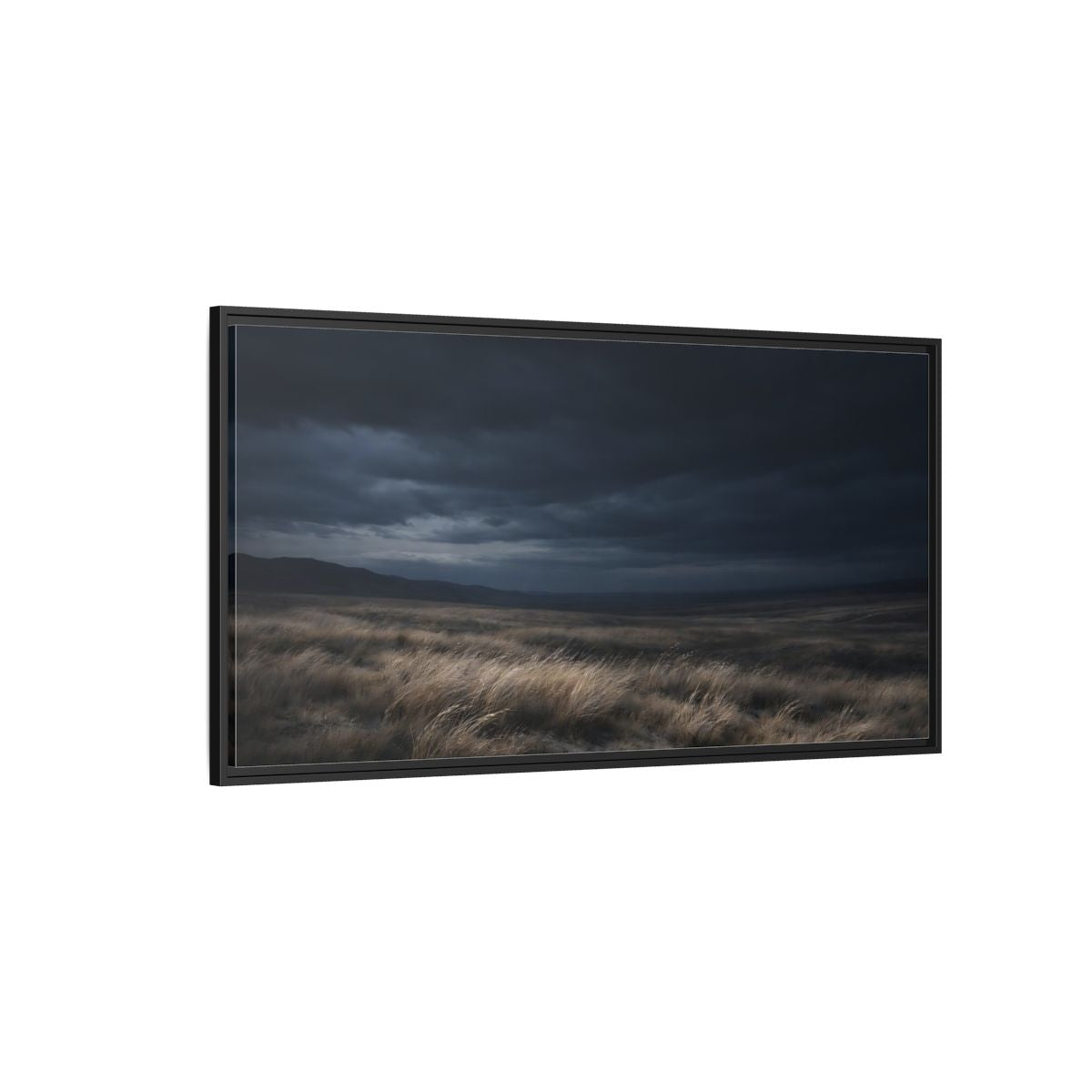 Landscape Nature Grassy Field Dark Blue - Framed Canvas Wall Art Print - YesArtYes