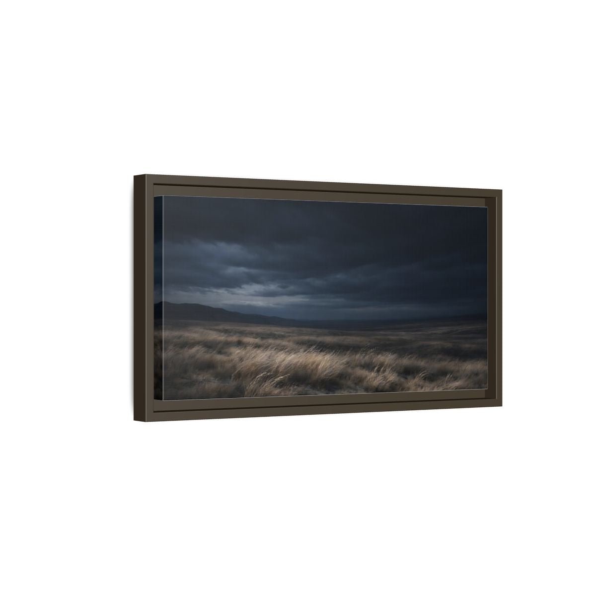 Landscape Nature Grassy Field Dark Blue - Framed Canvas Wall Art Print - YesArtYes