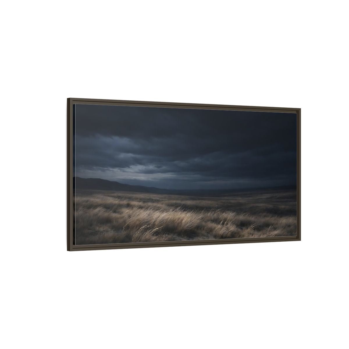 Landscape Nature Grassy Field Dark Blue - Framed Canvas Wall Art Print - YesArtYes