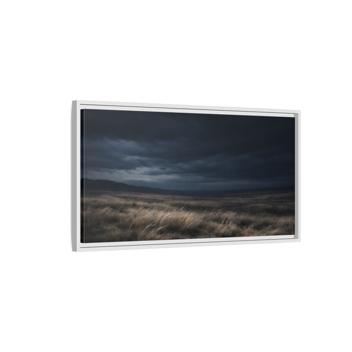 Landscape Nature Grassy Field Dark Blue - Framed Canvas Wall Art Print - YesArtYes