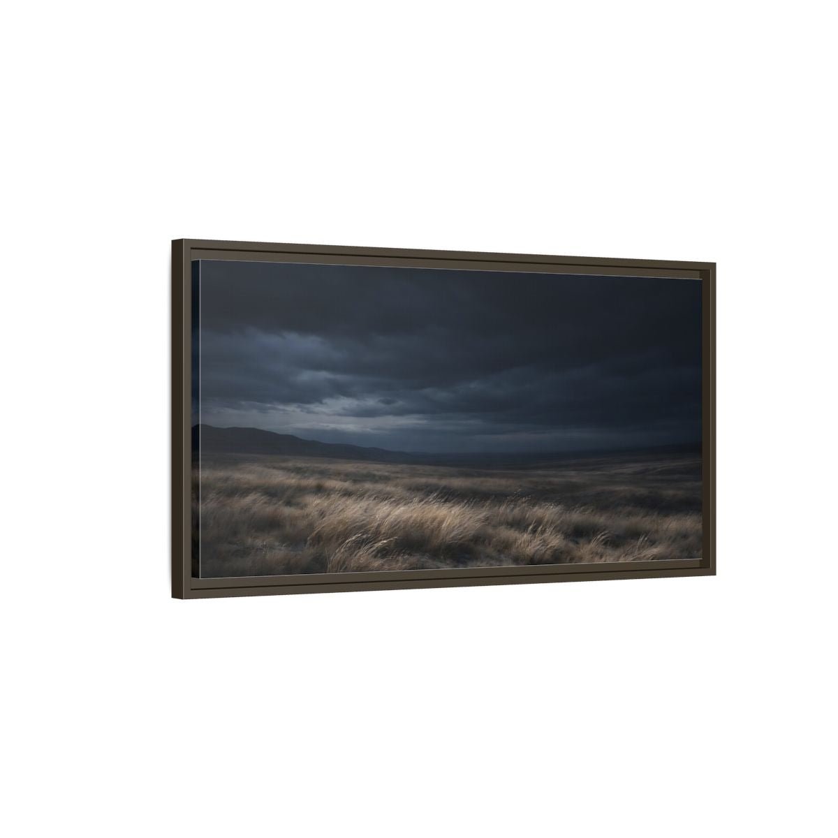 Landscape Nature Grassy Field Dark Blue - Framed Canvas Wall Art Print - YesArtYes