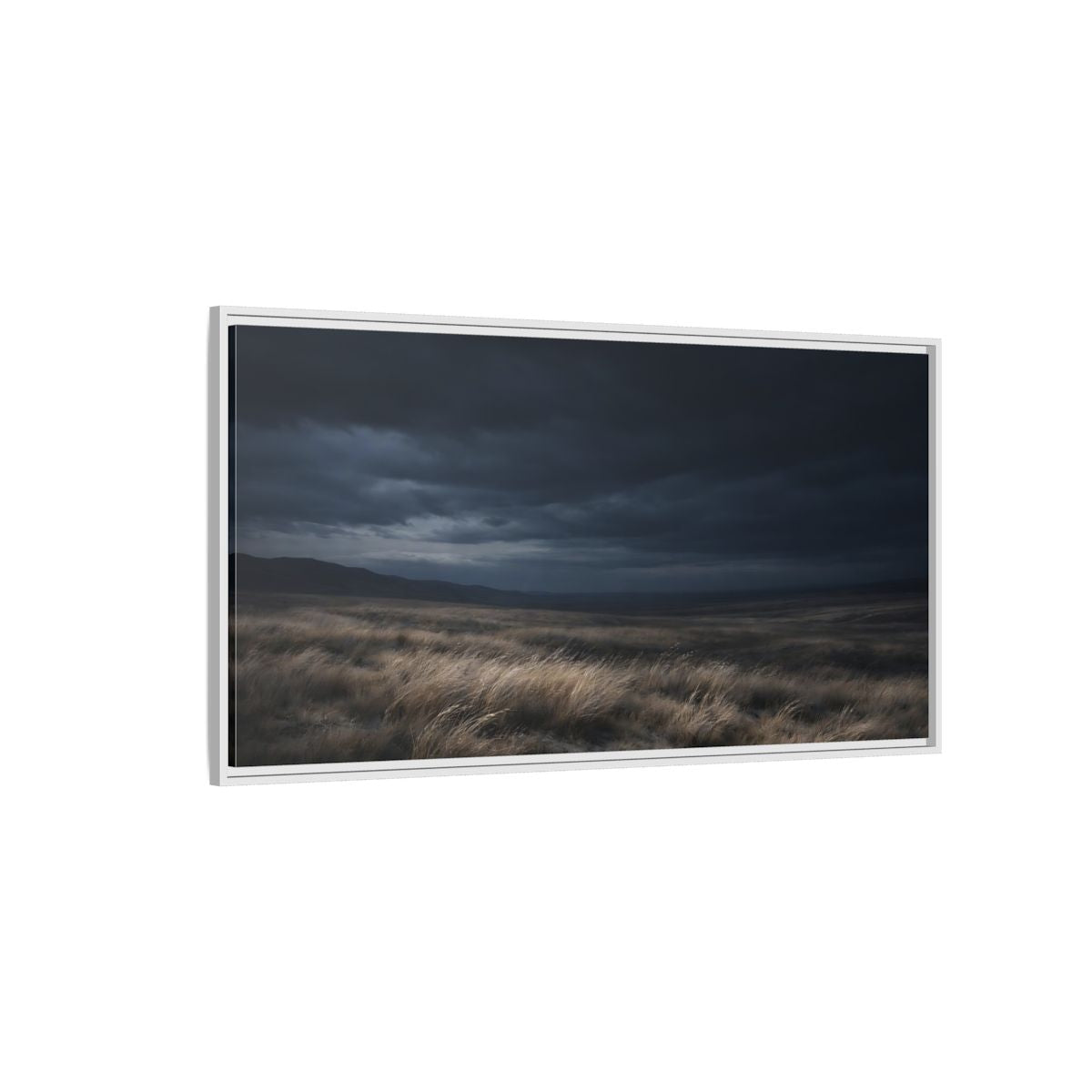 Landscape Nature Grassy Field Dark Blue - Framed Canvas Wall Art Print - YesArtYes