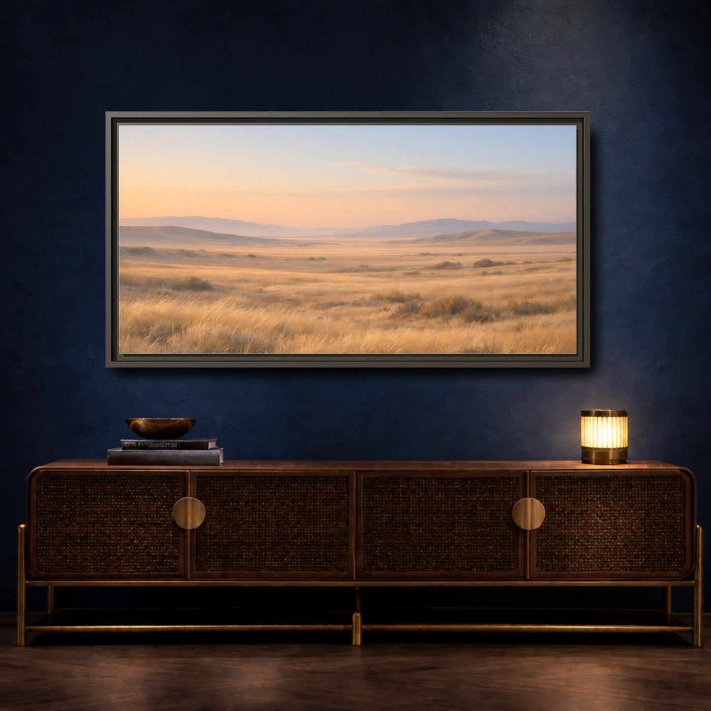Landscape Nature Grassy Field Golden Meadow - Framed Canvas Wall Art Print - YesArtYes