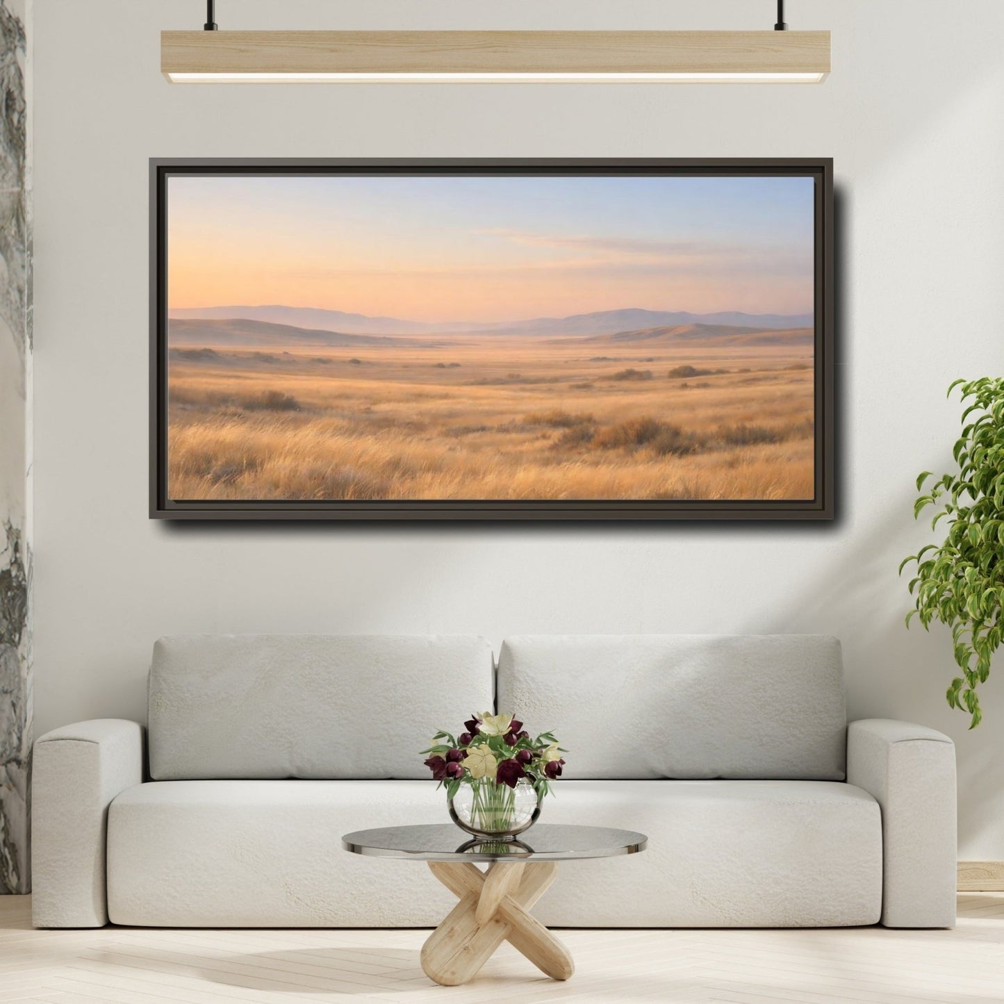 Landscape Nature Grassy Field Golden Meadow - Framed Canvas Wall Art Print - YesArtYes