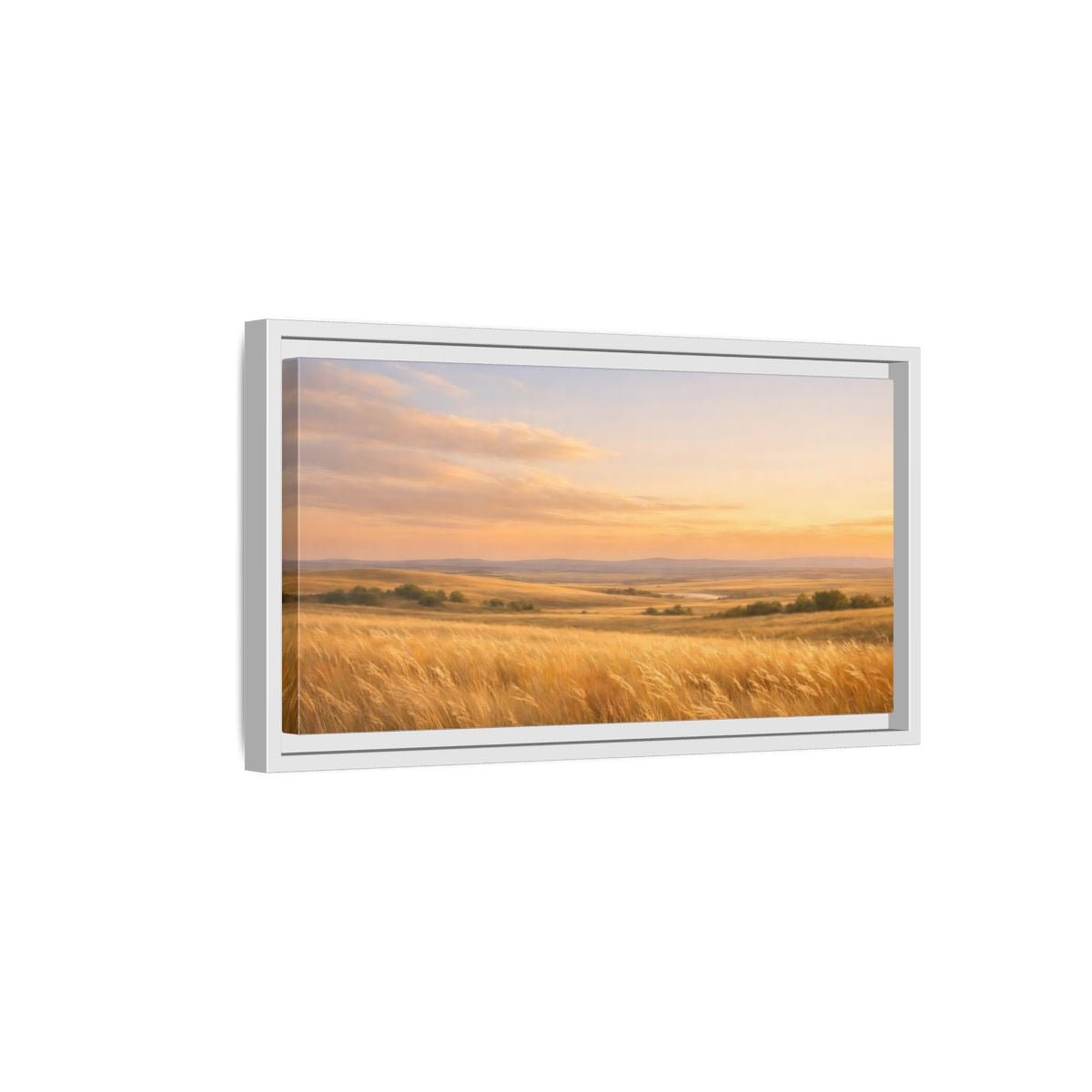Landscape Nature Grassy Field Golden Sunset - Framed Canvas Wall Art Print - YesArtYes