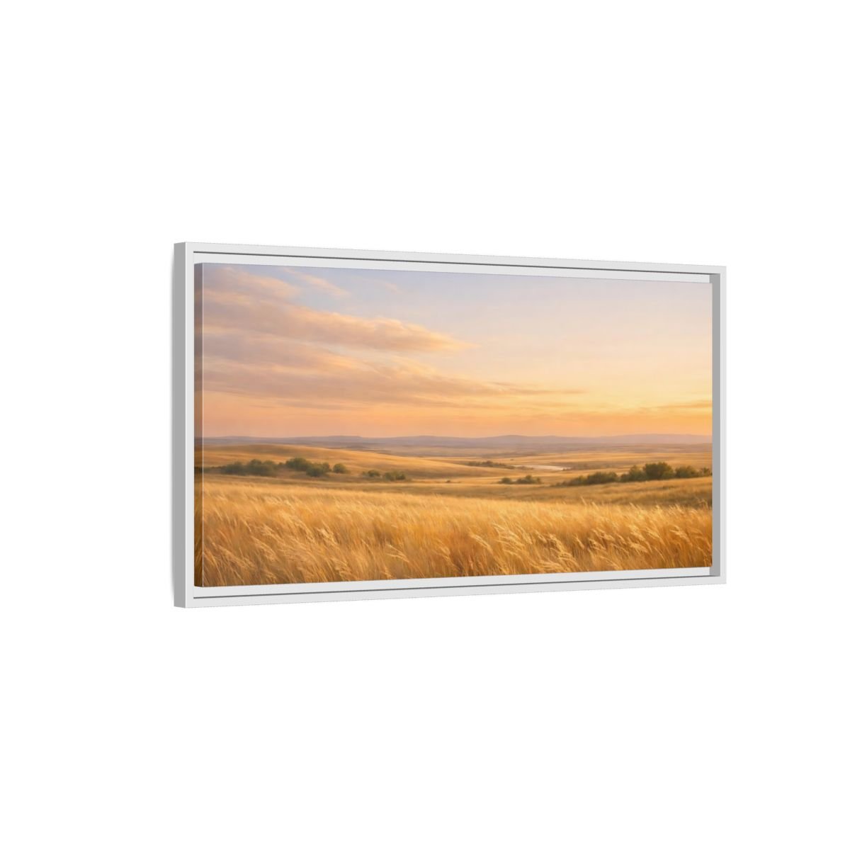 Landscape Nature Grassy Field Golden Sunset - Framed Canvas Wall Art Print - YesArtYes