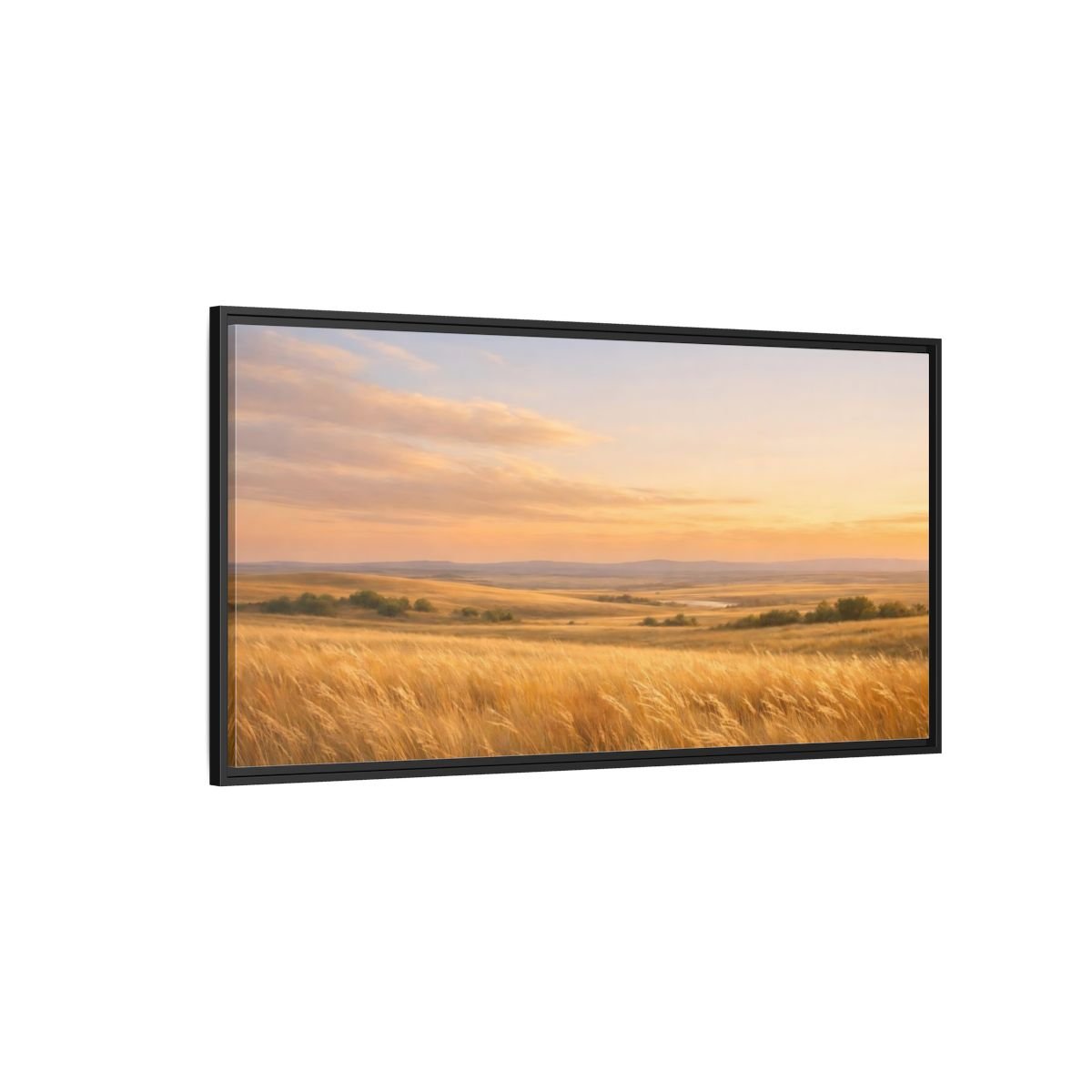 Landscape Nature Grassy Field Golden Sunset - Framed Canvas Wall Art Print - YesArtYes