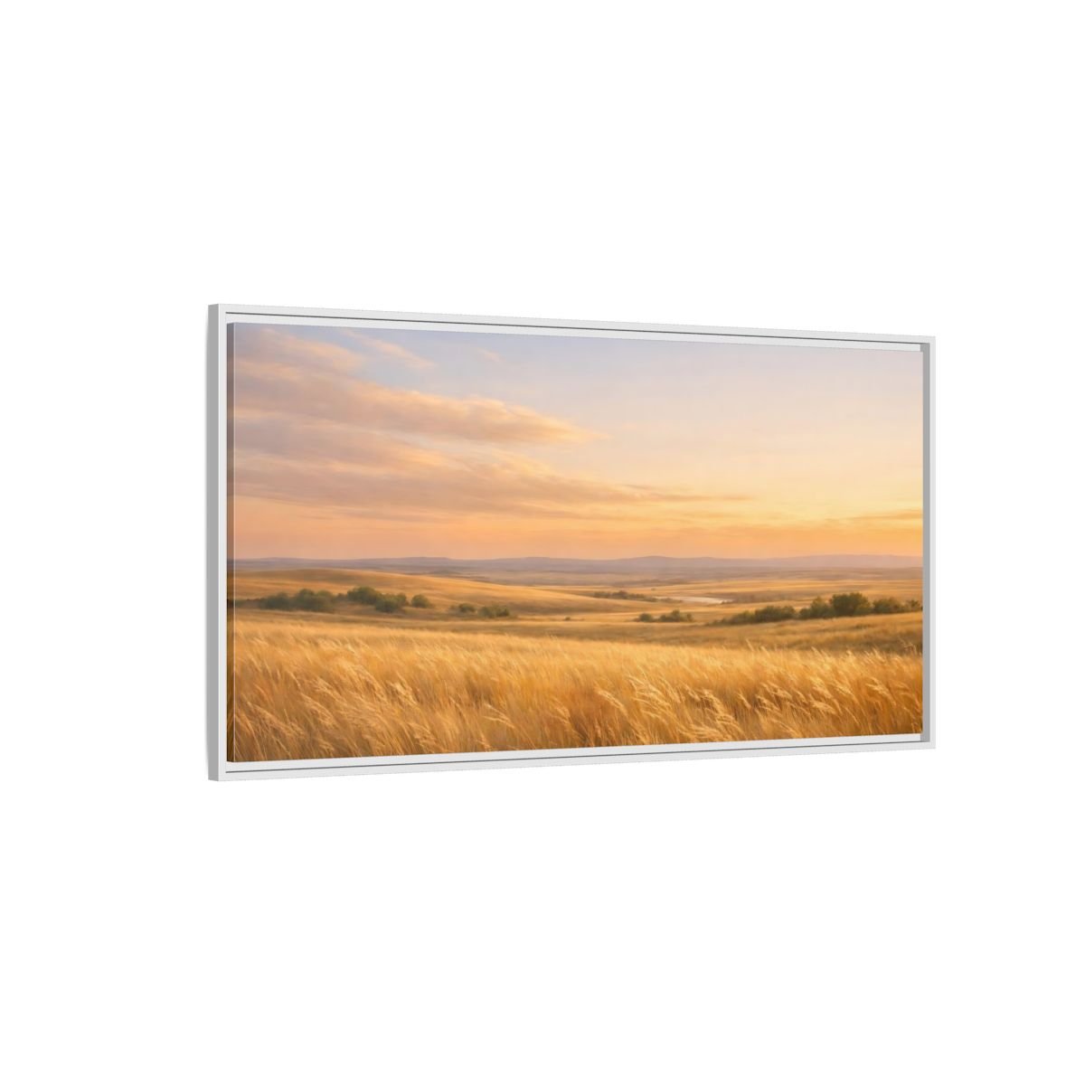 Landscape Nature Grassy Field Golden Sunset - Framed Canvas Wall Art Print - YesArtYes