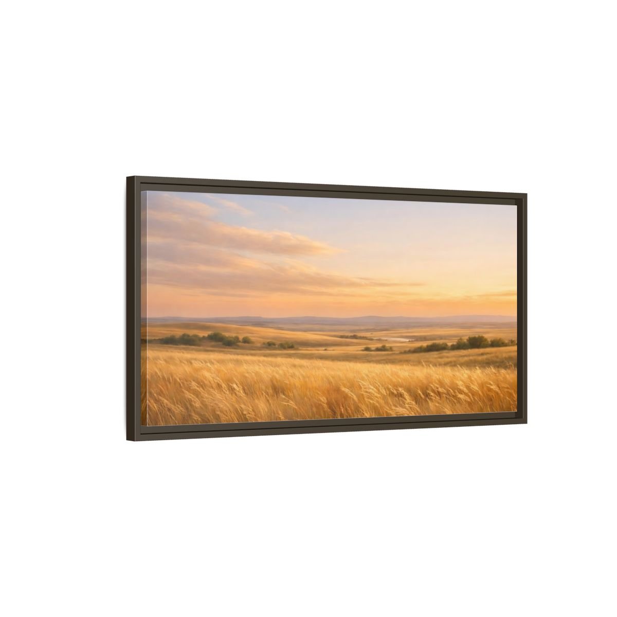 Landscape Nature Grassy Field Golden Sunset - Framed Canvas Wall Art Print - YesArtYes