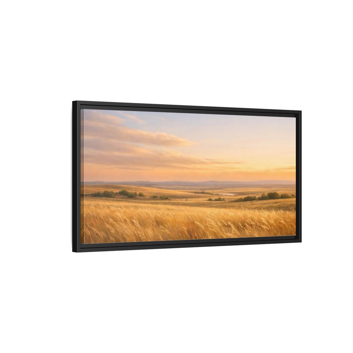Landscape Nature Grassy Field Golden Sunset - Framed Canvas Wall Art Print - YesArtYes
