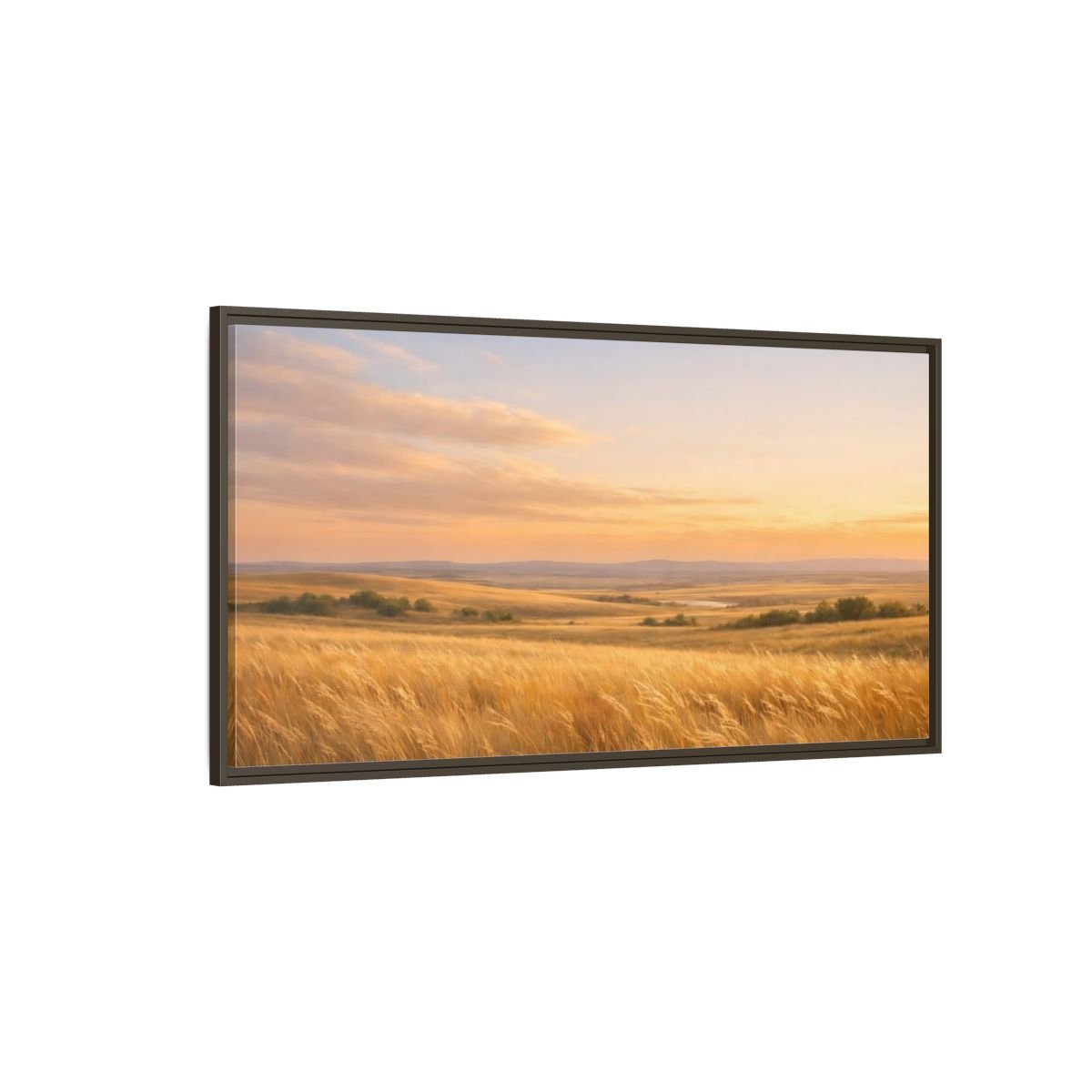 Landscape Nature Grassy Field Golden Sunset - Framed Canvas Wall Art Print - YesArtYes