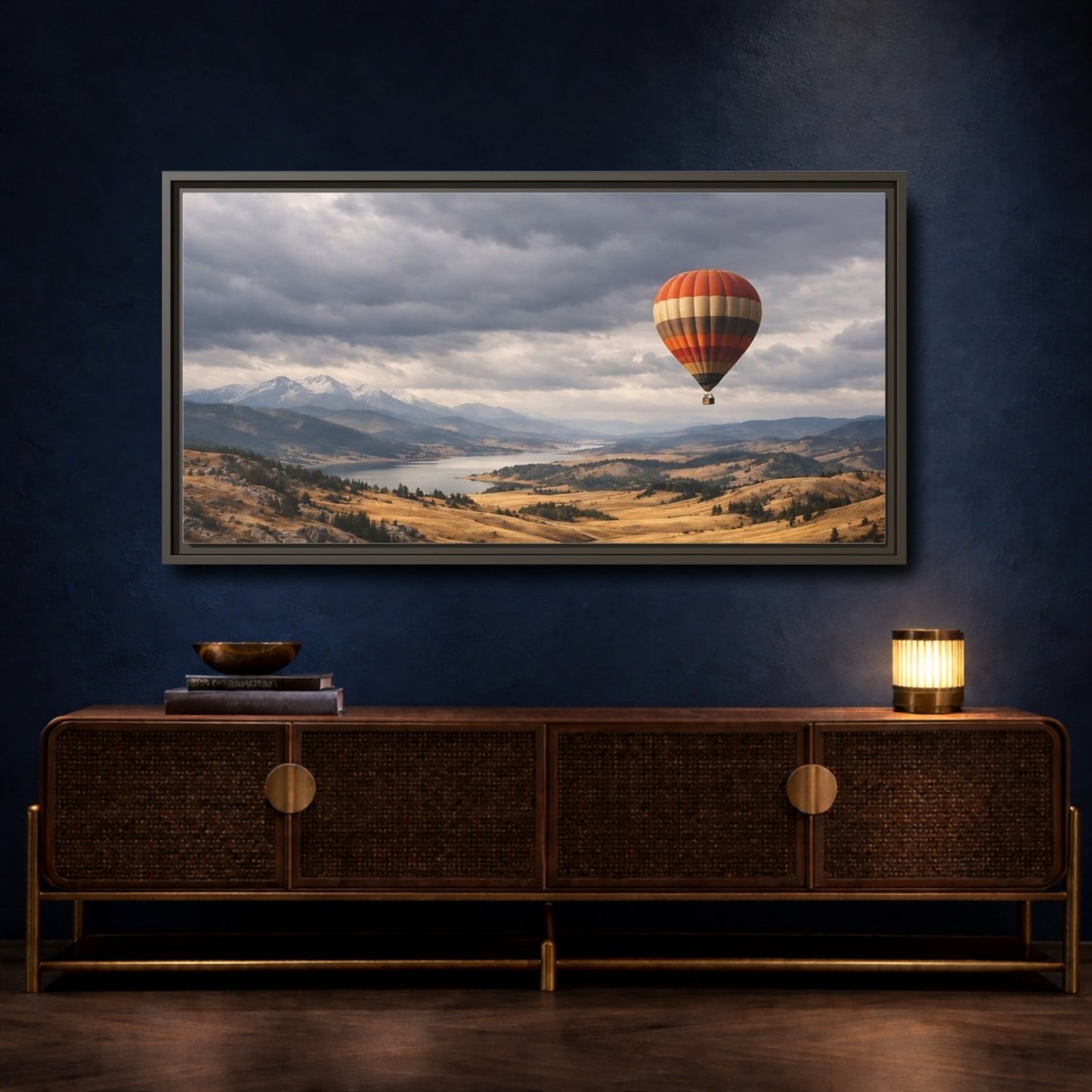 Landscape Nature Hot Air Balloon Orange - Framed Canvas Wall Art Print - YesArtYes