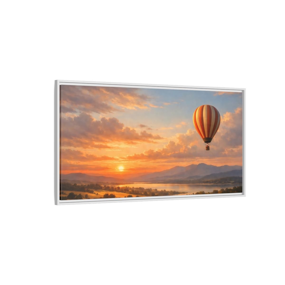 Landscape Nature Hot Air Balloon Orange - Framed Canvas Wall Art Print - YesArtYes