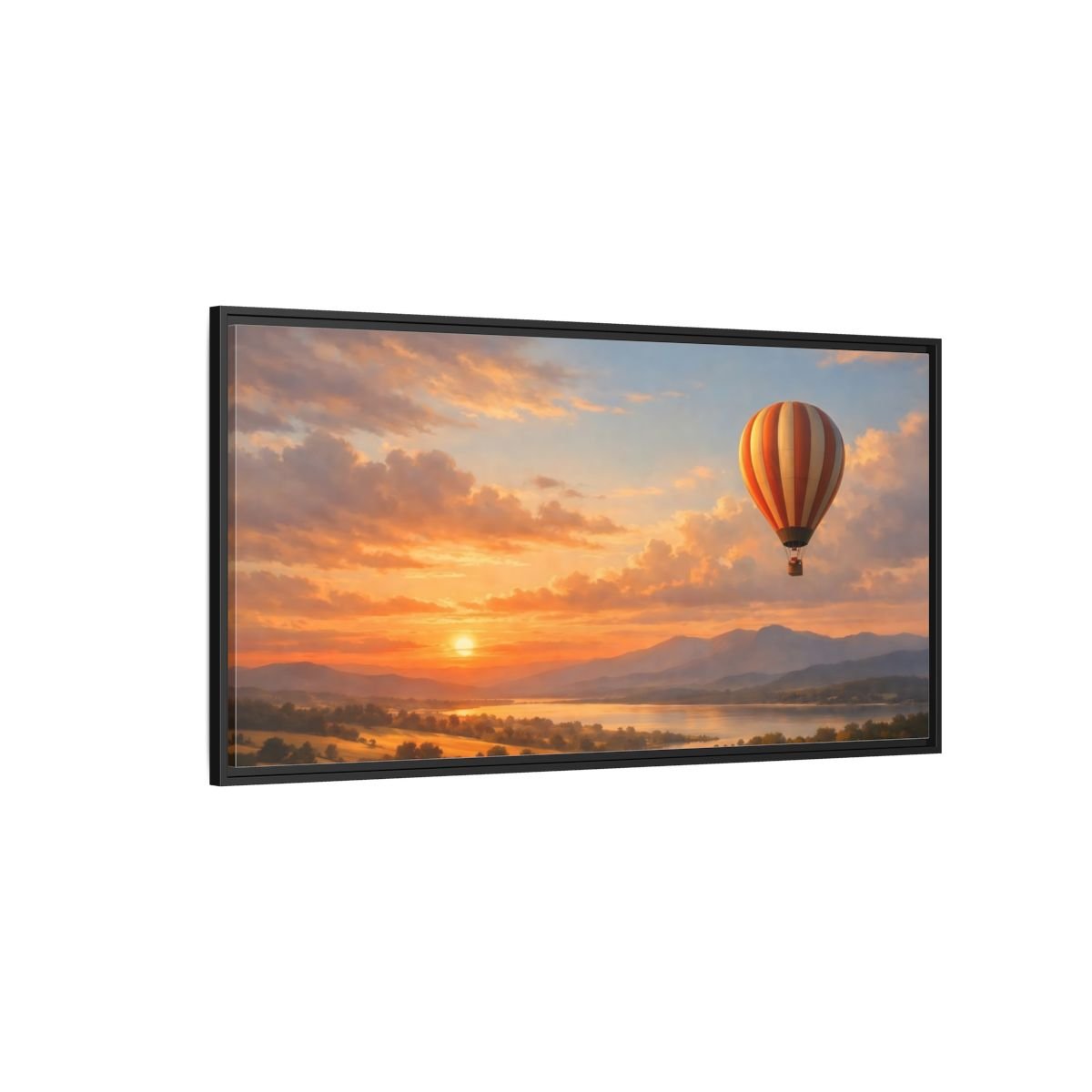 Landscape Nature Hot Air Balloon Orange - Framed Canvas Wall Art Print - YesArtYes