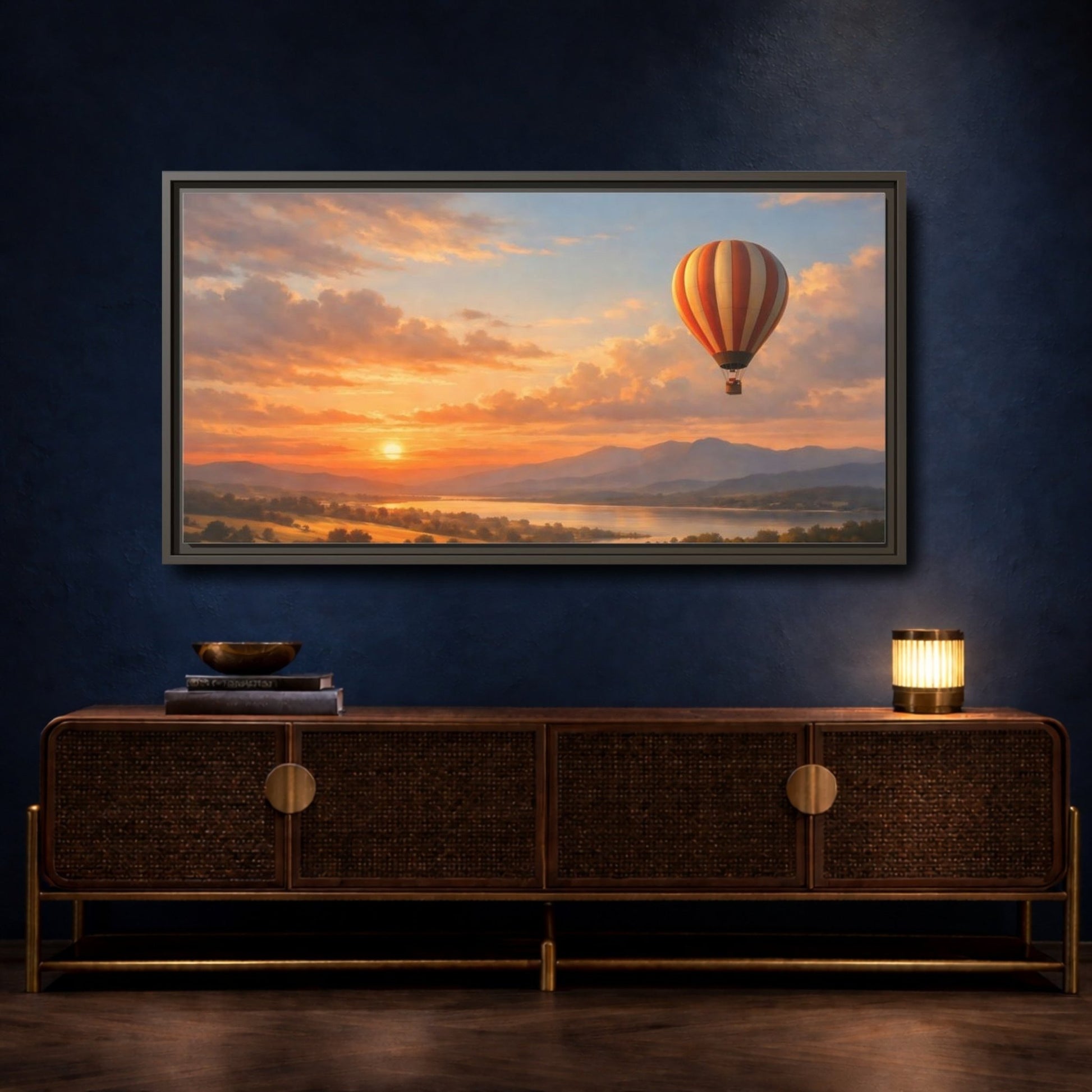 Landscape Nature Hot Air Balloon Orange - Framed Canvas Wall Art Print - YesArtYes