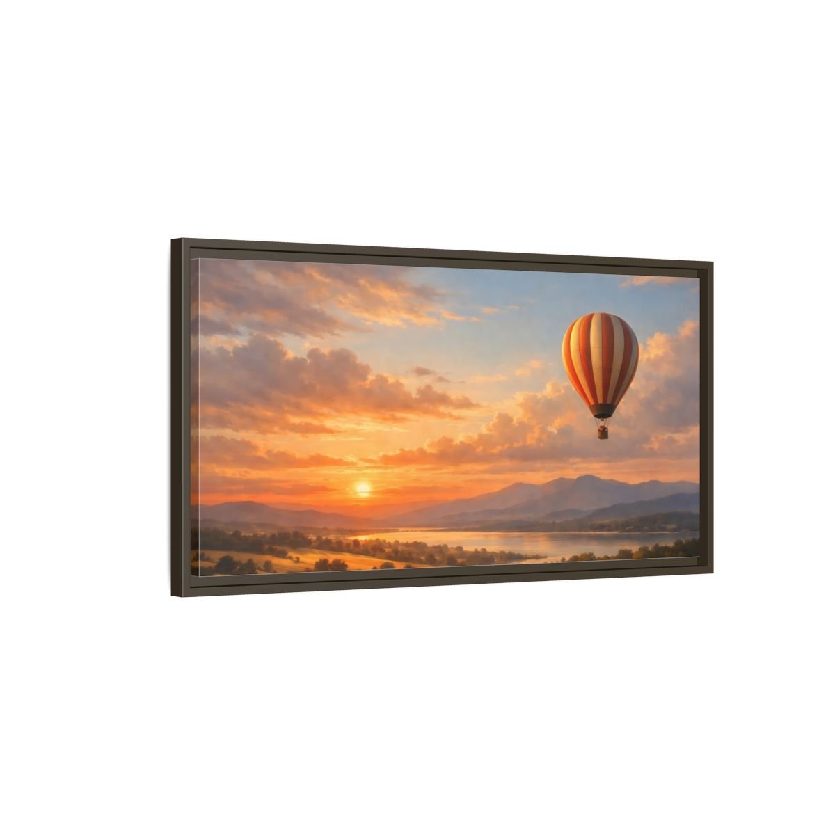 Landscape Nature Hot Air Balloon Orange - Framed Canvas Wall Art Print - YesArtYes