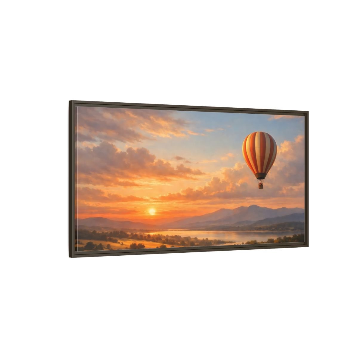 Landscape Nature Hot Air Balloon Orange - Framed Canvas Wall Art Print - YesArtYes