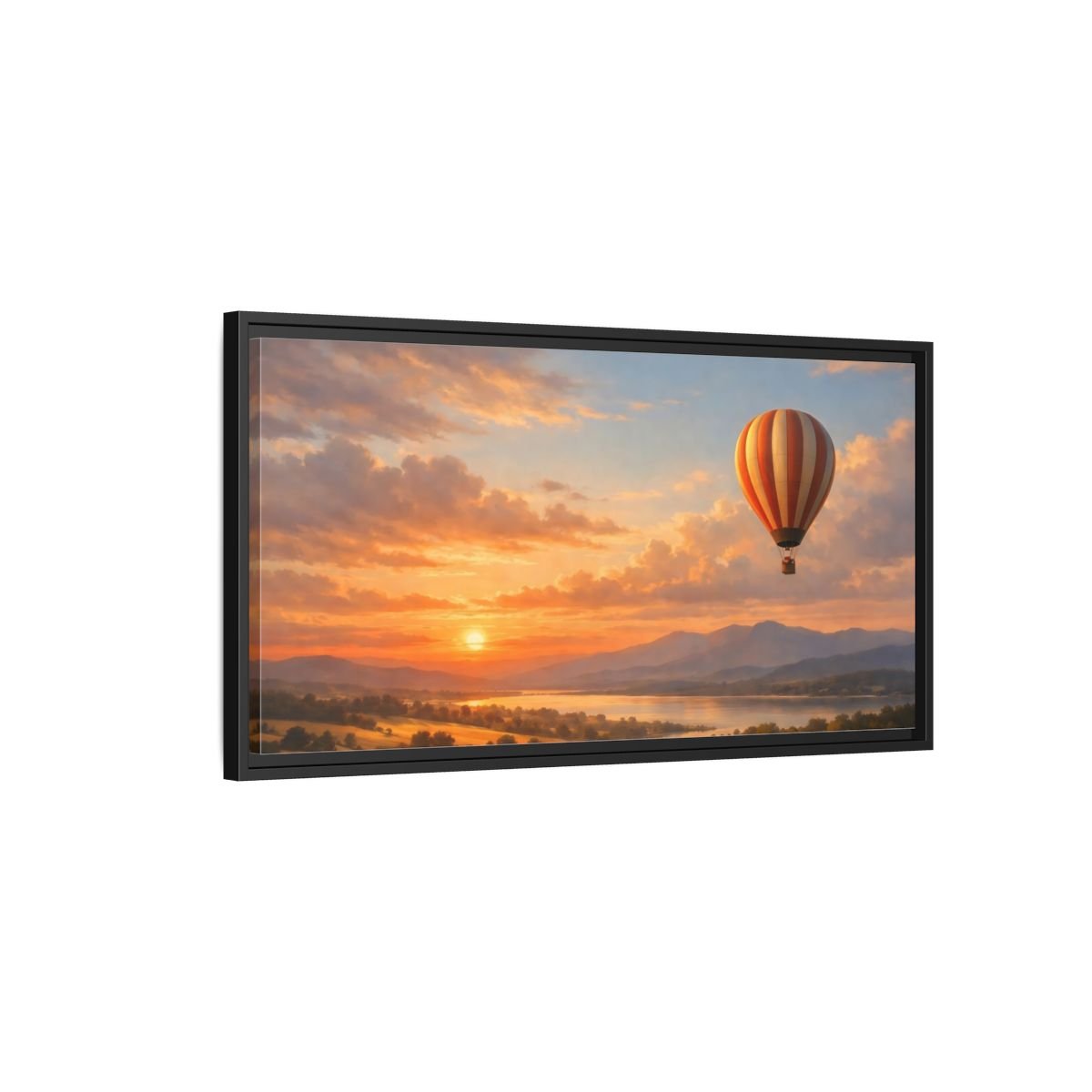 Landscape Nature Hot Air Balloon Orange - Framed Canvas Wall Art Print - YesArtYes