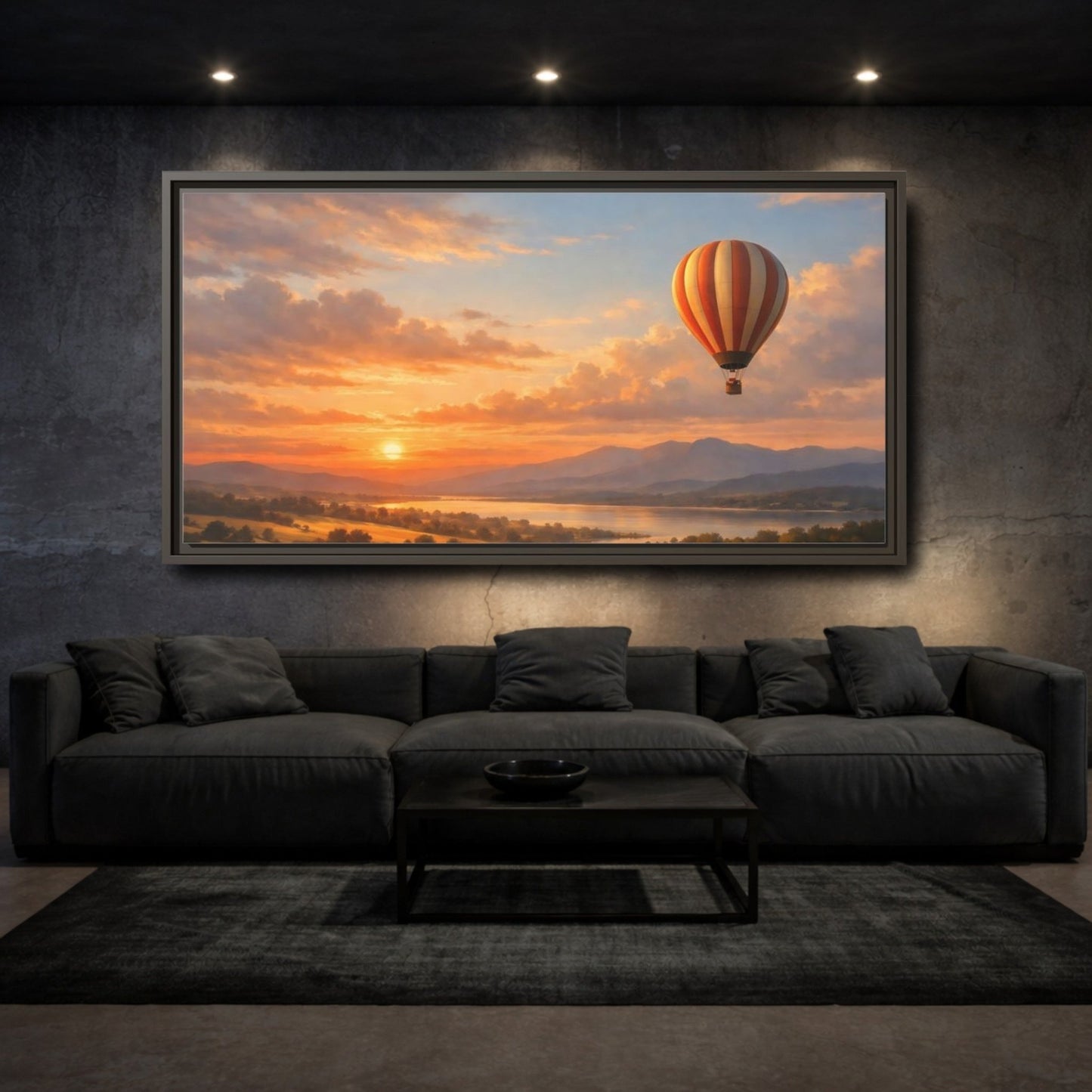 Landscape Nature Hot Air Balloon Orange - Framed Canvas Wall Art Print - YesArtYes