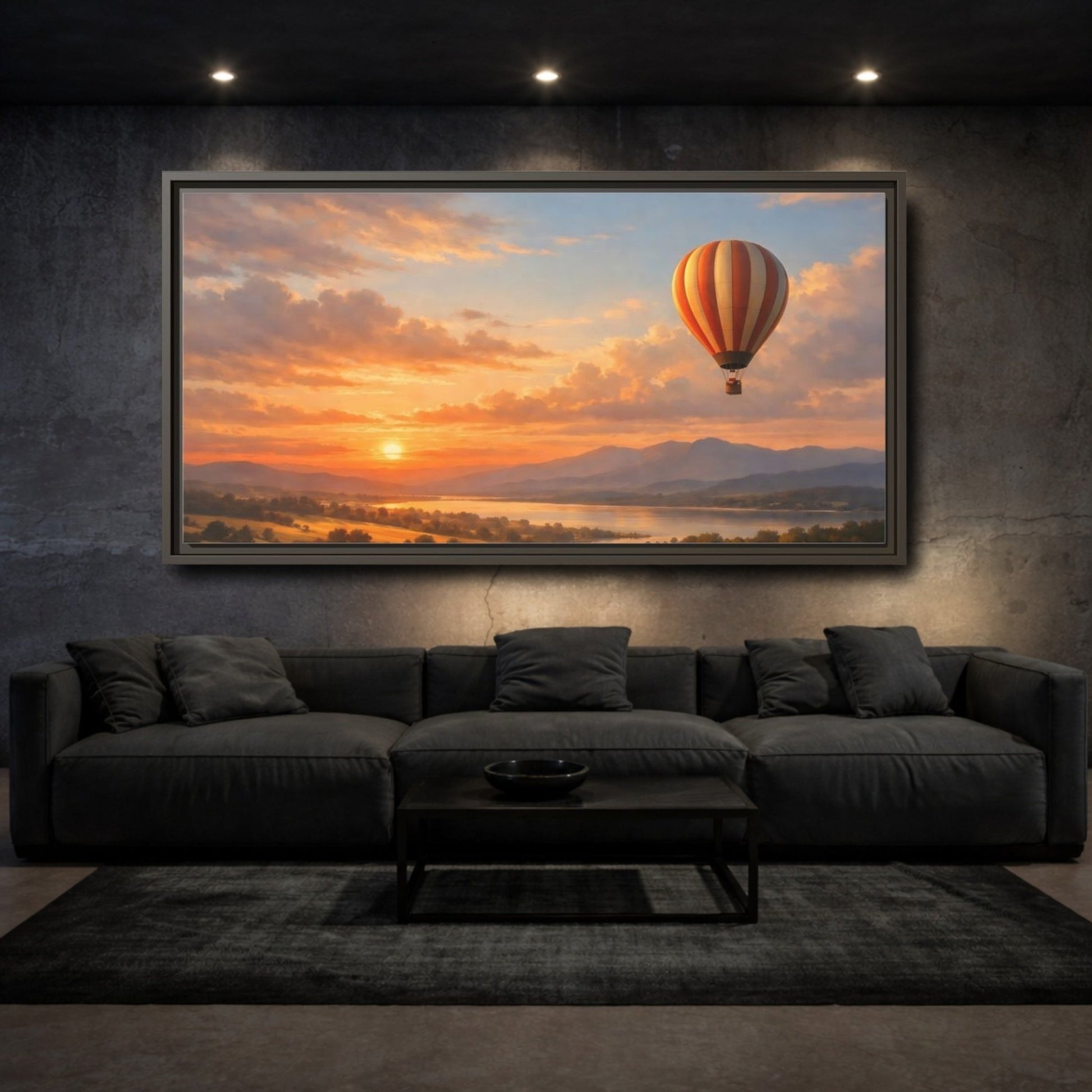 Landscape Nature Hot Air Balloon Orange - Framed Canvas Wall Art Print - YesArtYes