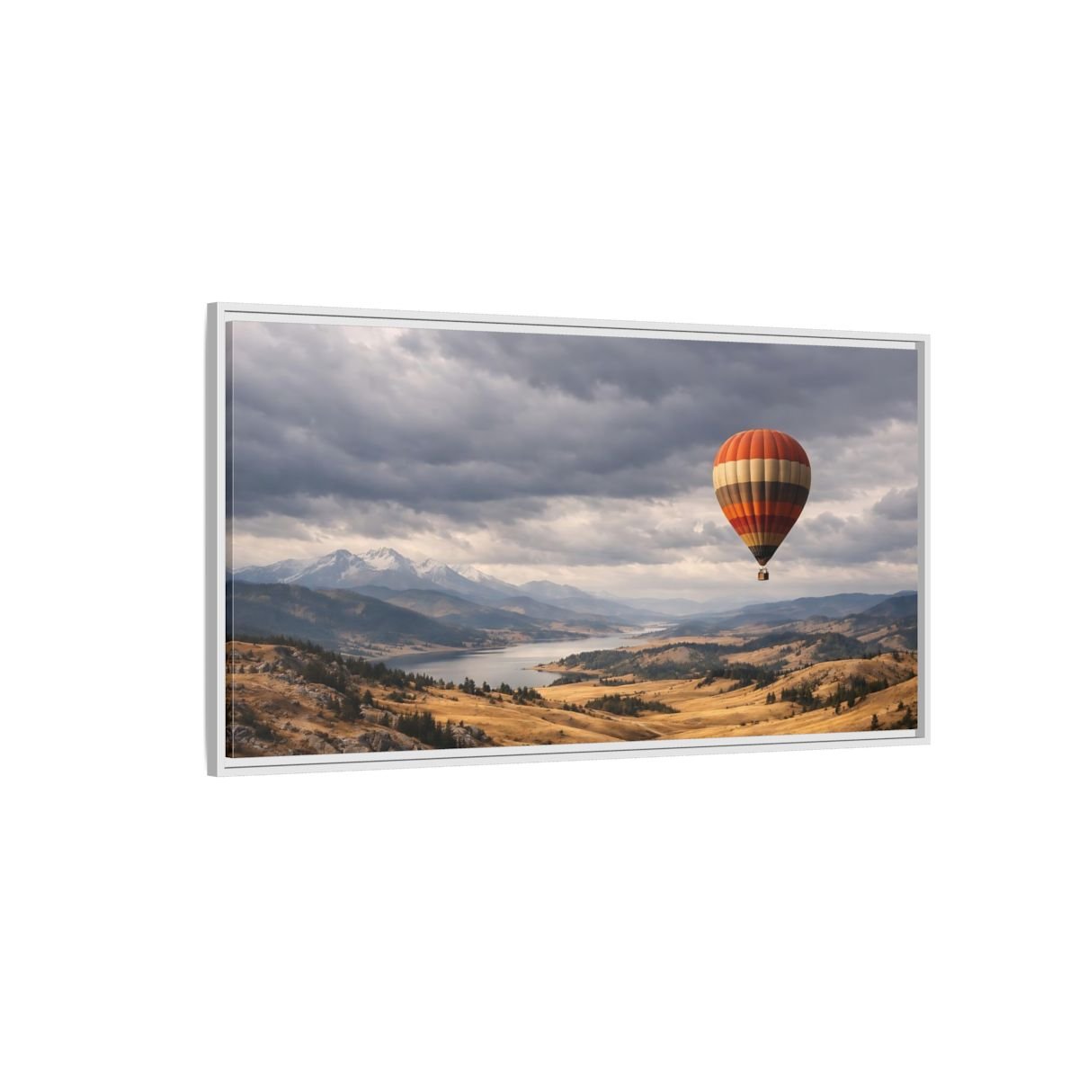 Landscape Nature Hot Air Balloon Orange - Framed Canvas Wall Art Print - YesArtYes