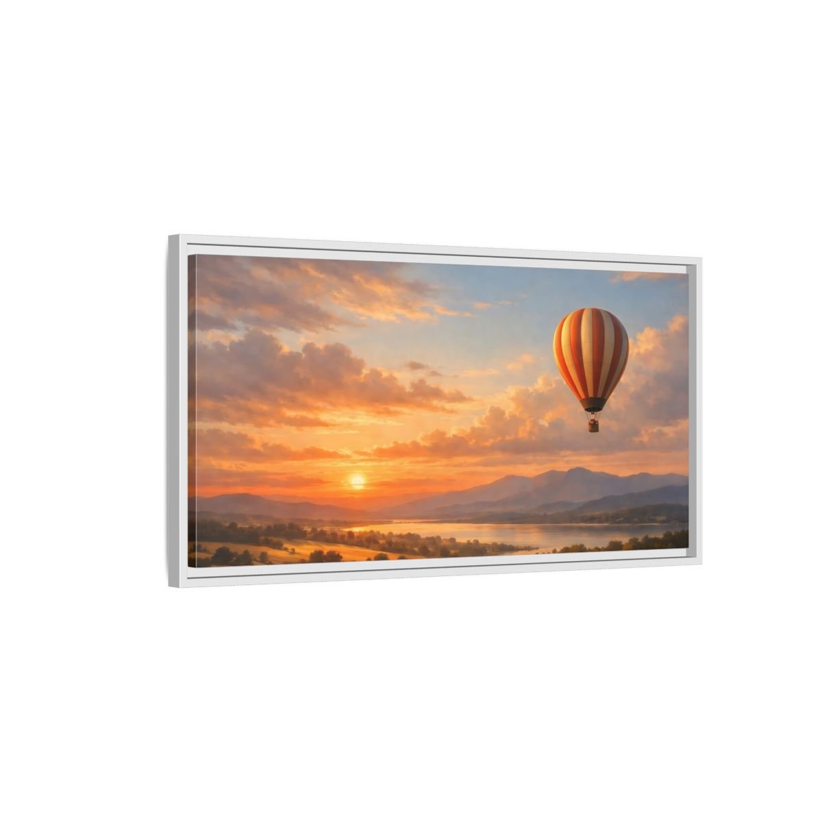 Landscape Nature Hot Air Balloon Orange - Framed Canvas Wall Art Print - YesArtYes