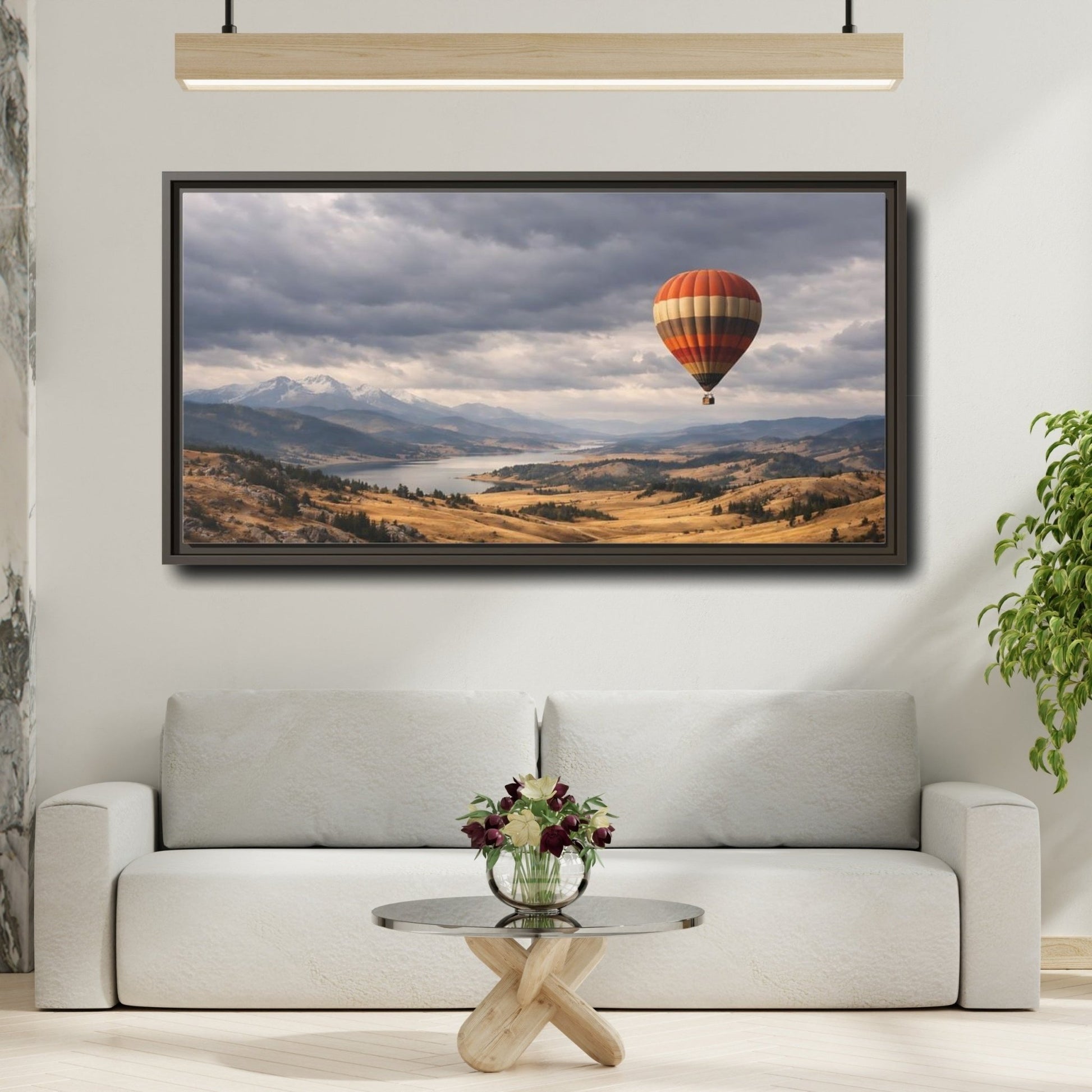 Landscape Nature Hot Air Balloon Orange - Framed Canvas Wall Art Print - YesArtYes