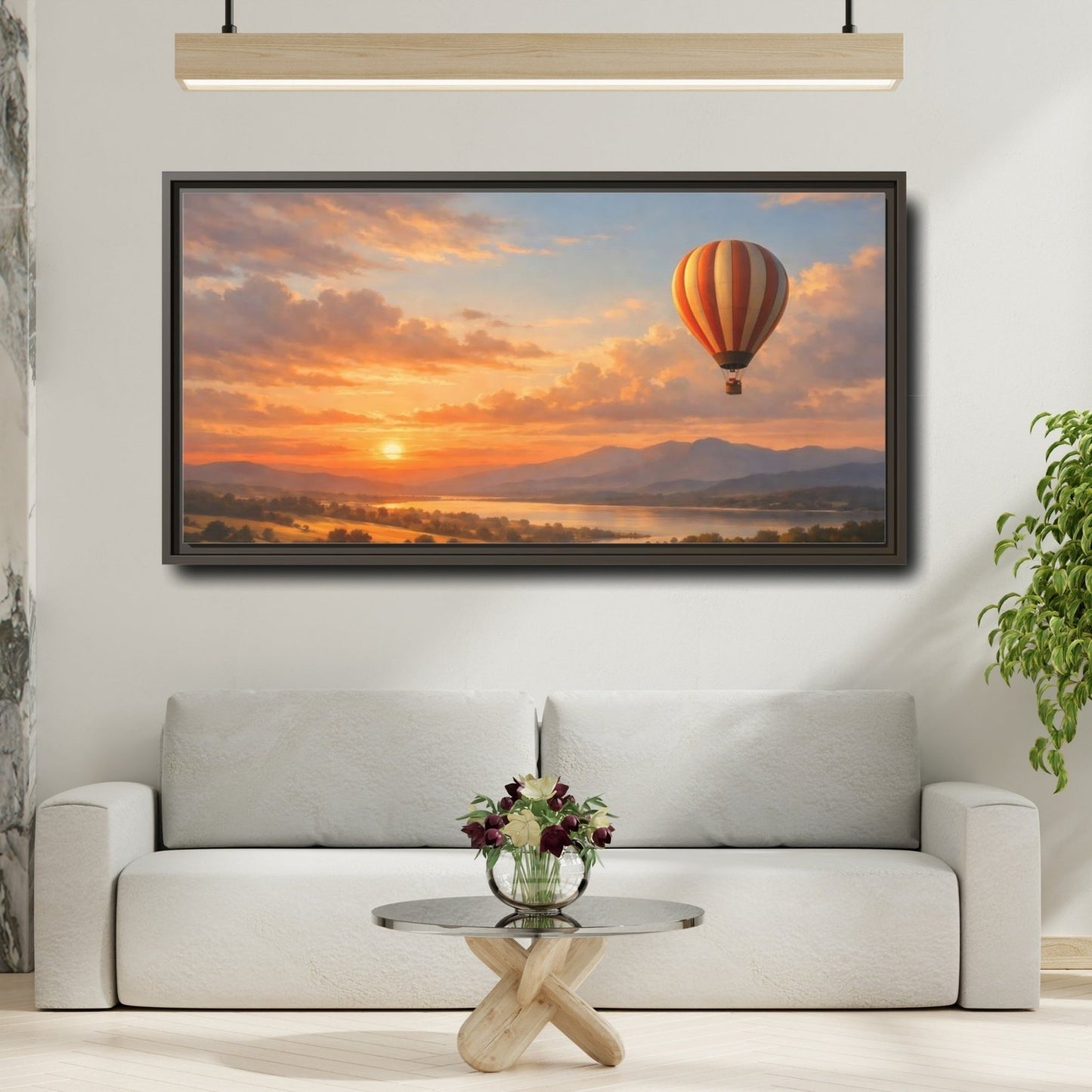Landscape Nature Hot Air Balloon Orange - Framed Canvas Wall Art Print - YesArtYes