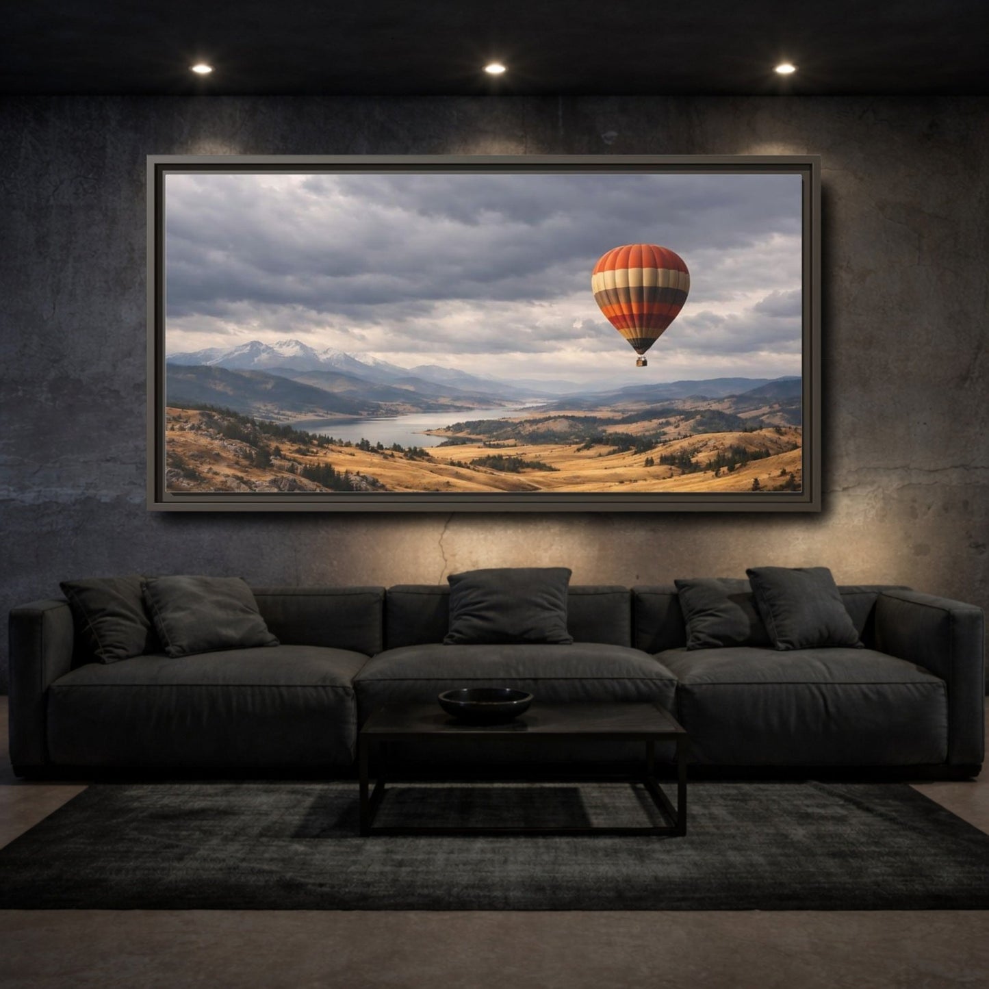 Landscape Nature Hot Air Balloon Orange - Framed Canvas Wall Art Print - YesArtYes
