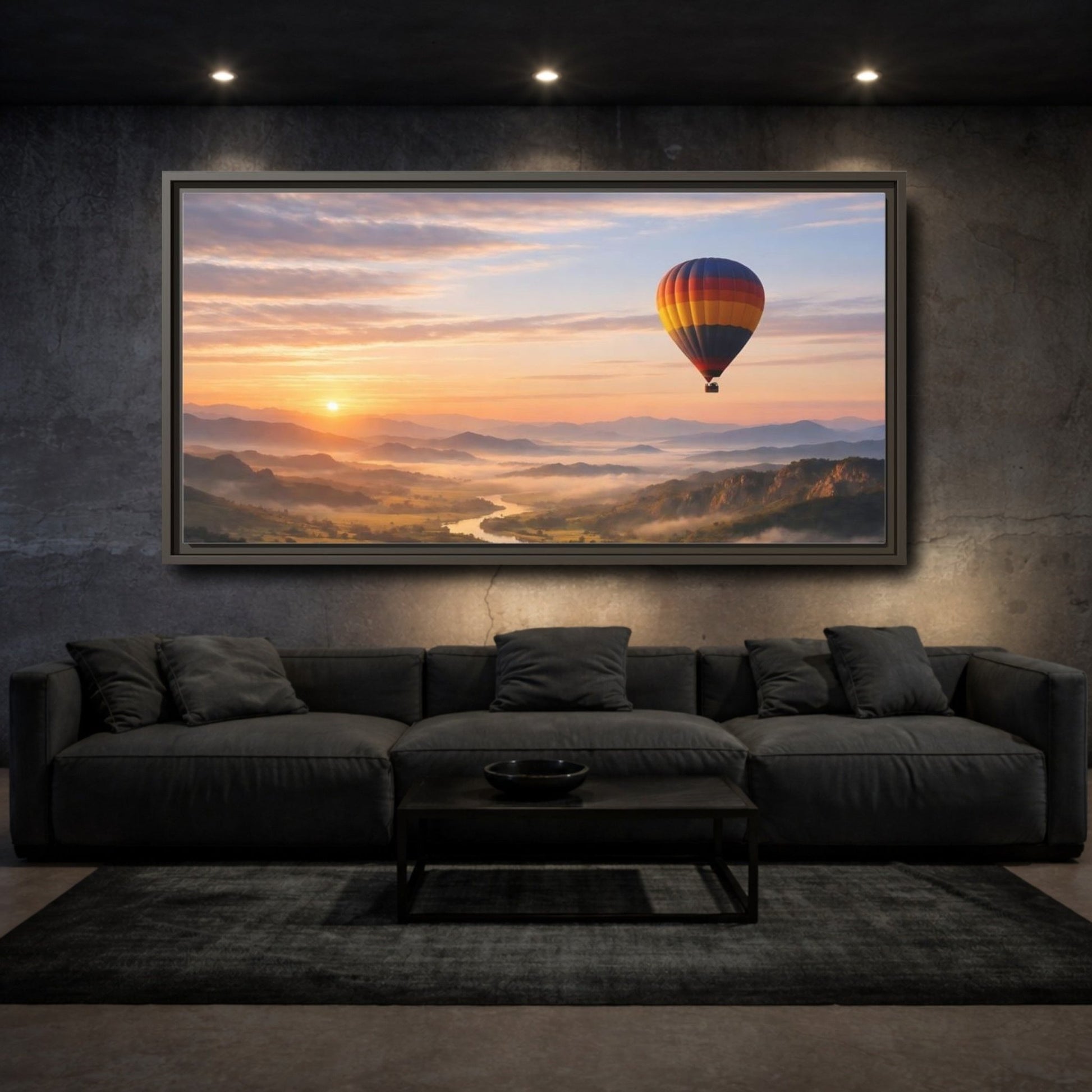 Landscape Nature Hot Air Balloon Sunrise - Framed Canvas Wall Art Print - YesArtYes