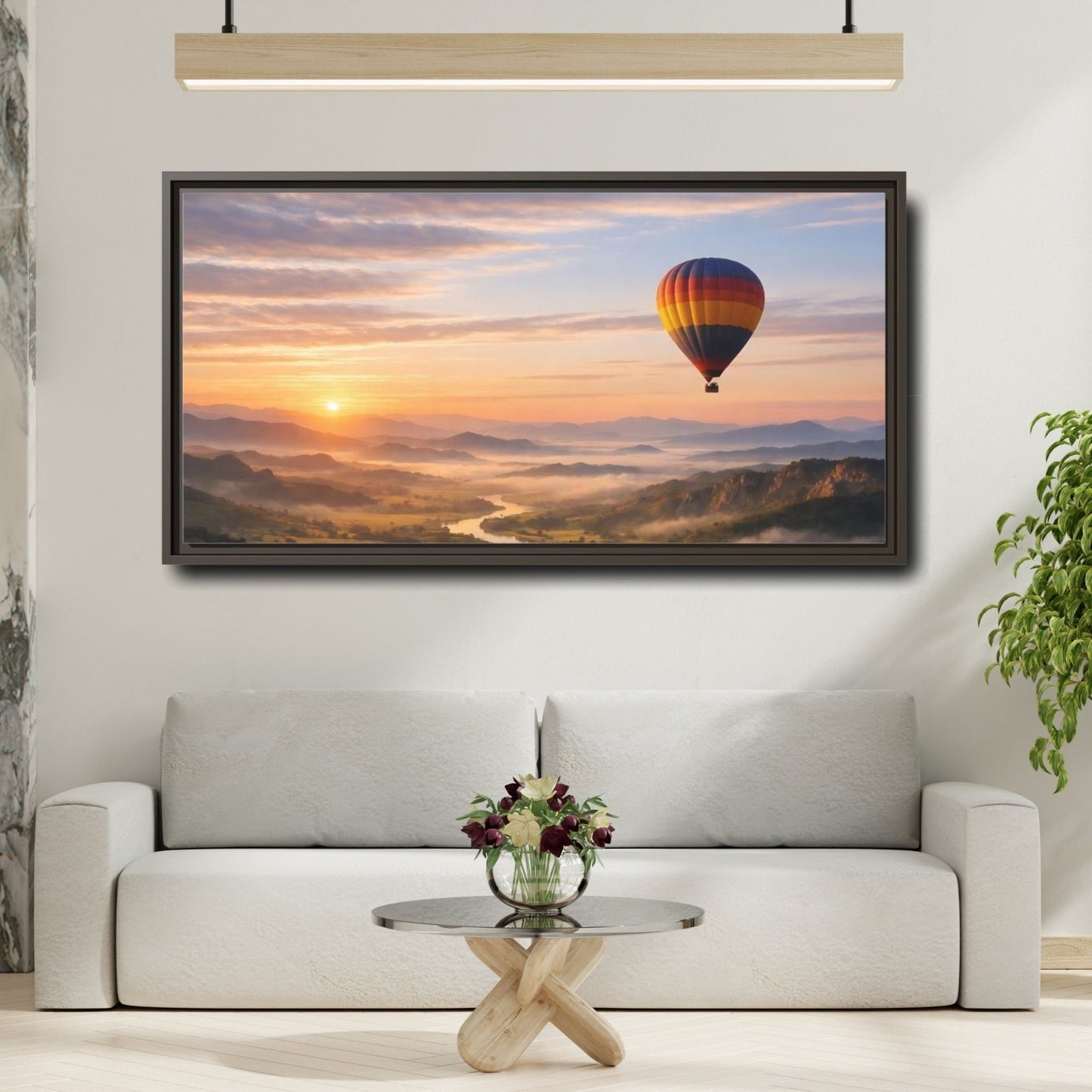 Landscape Nature Hot Air Balloon Sunrise - Framed Canvas Wall Art Print - YesArtYes