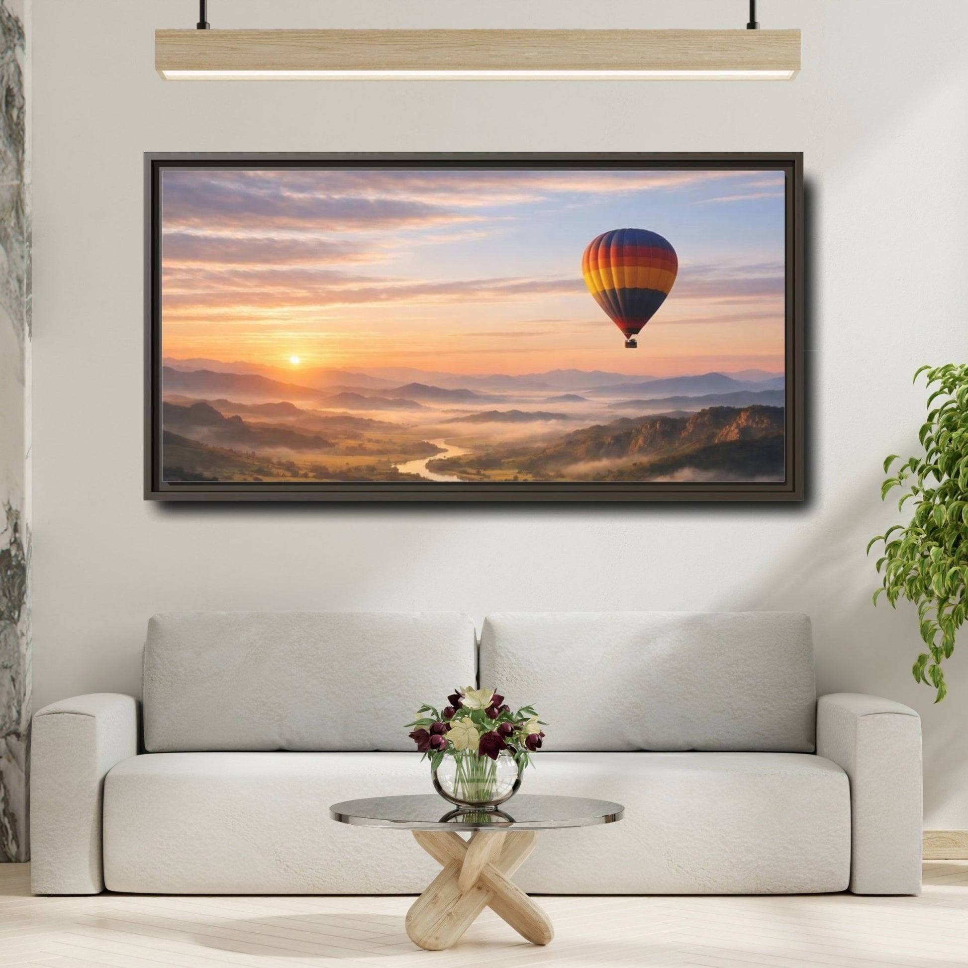 Landscape Nature Hot Air Balloon Sunrise - Framed Canvas Wall Art Print - YesArtYes